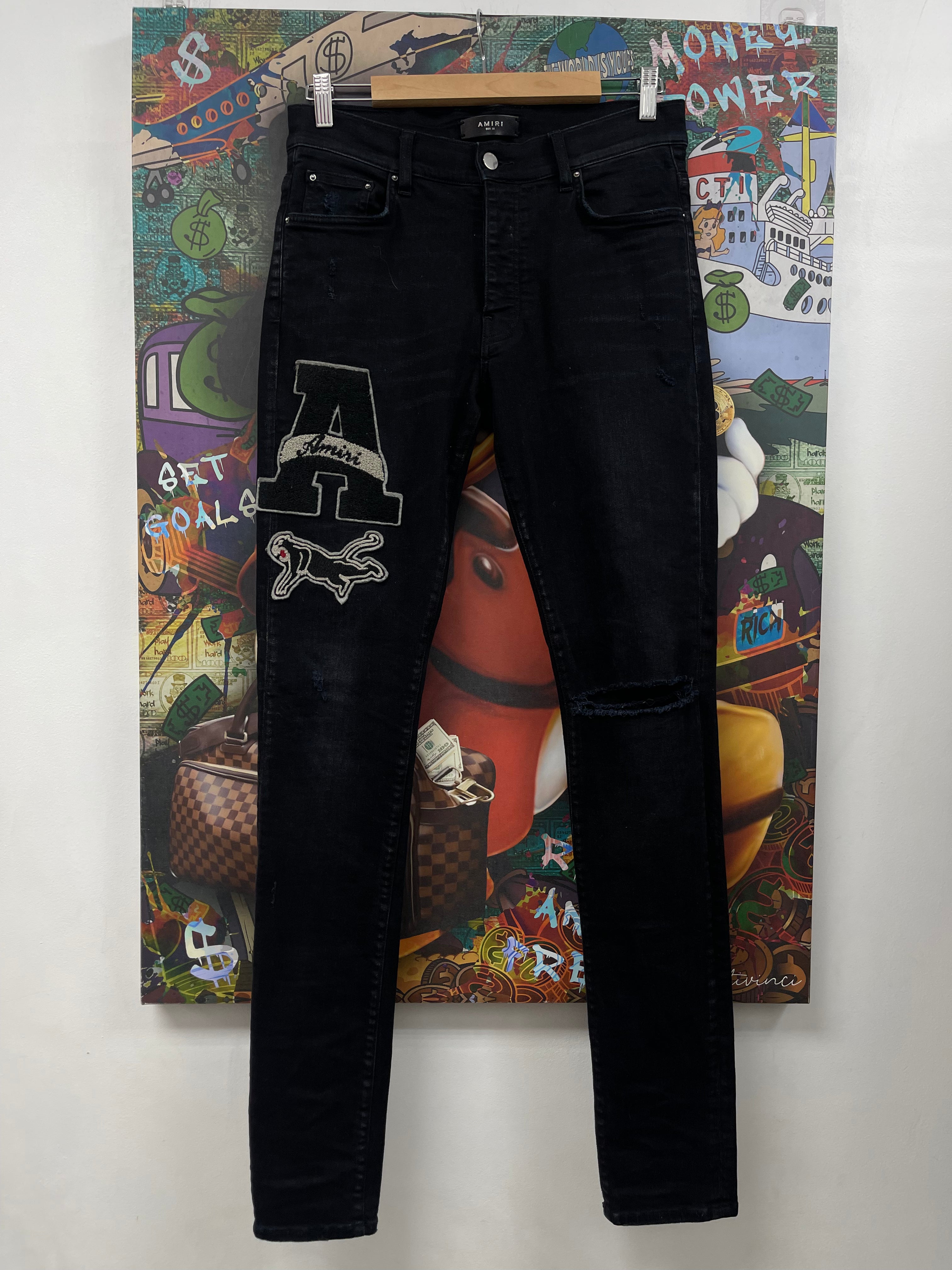 Amiri Black Wash A Varsity Patch