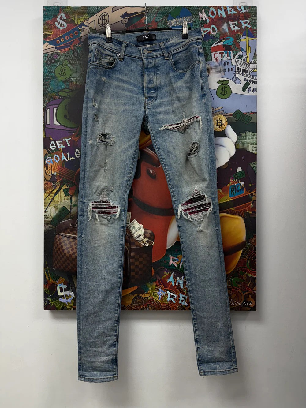 Amiri MX1 Crackle Patch Light Wash & Pink Jeans