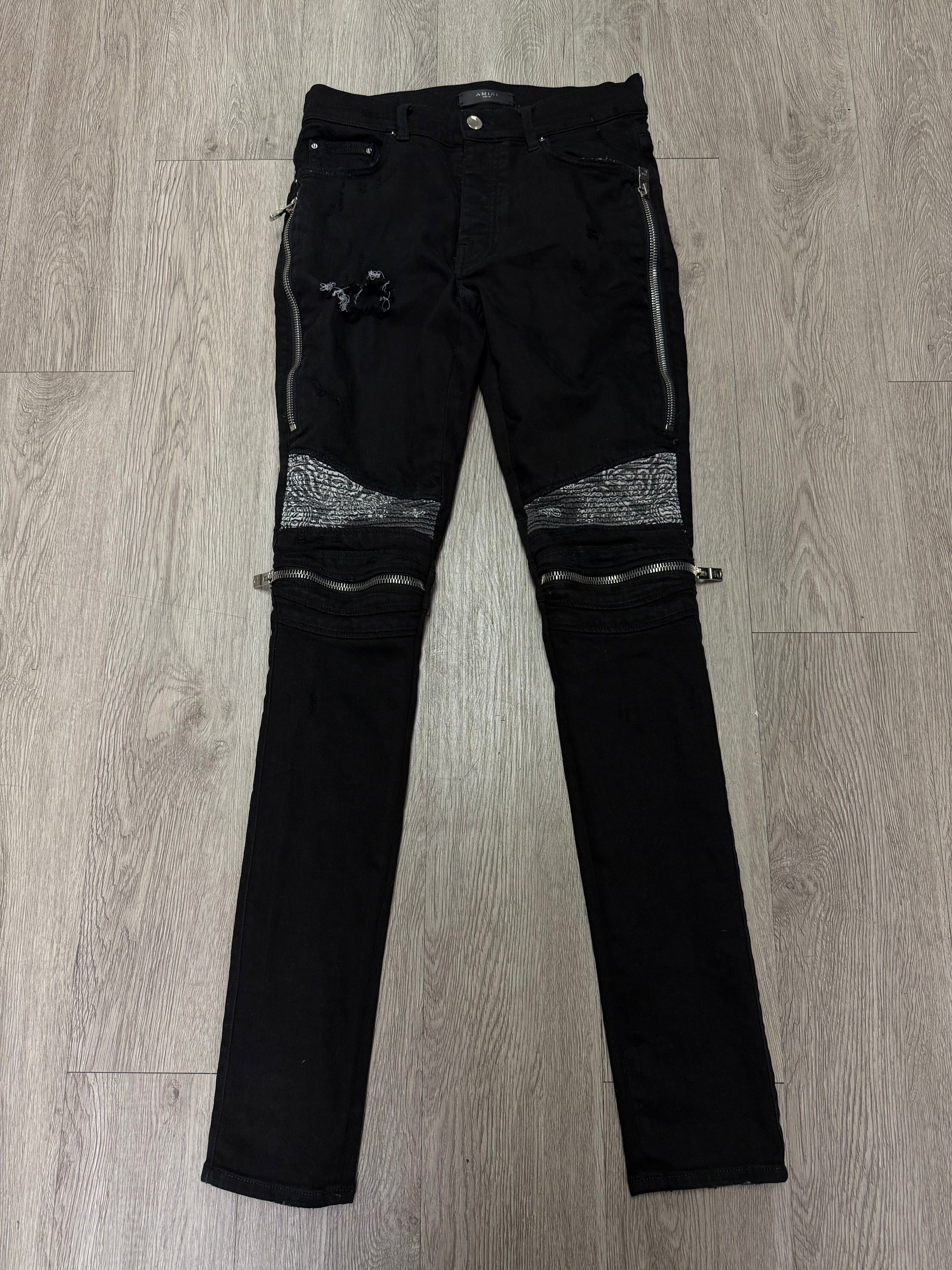 Amiri MX2 Black Paisley Patch Jeans