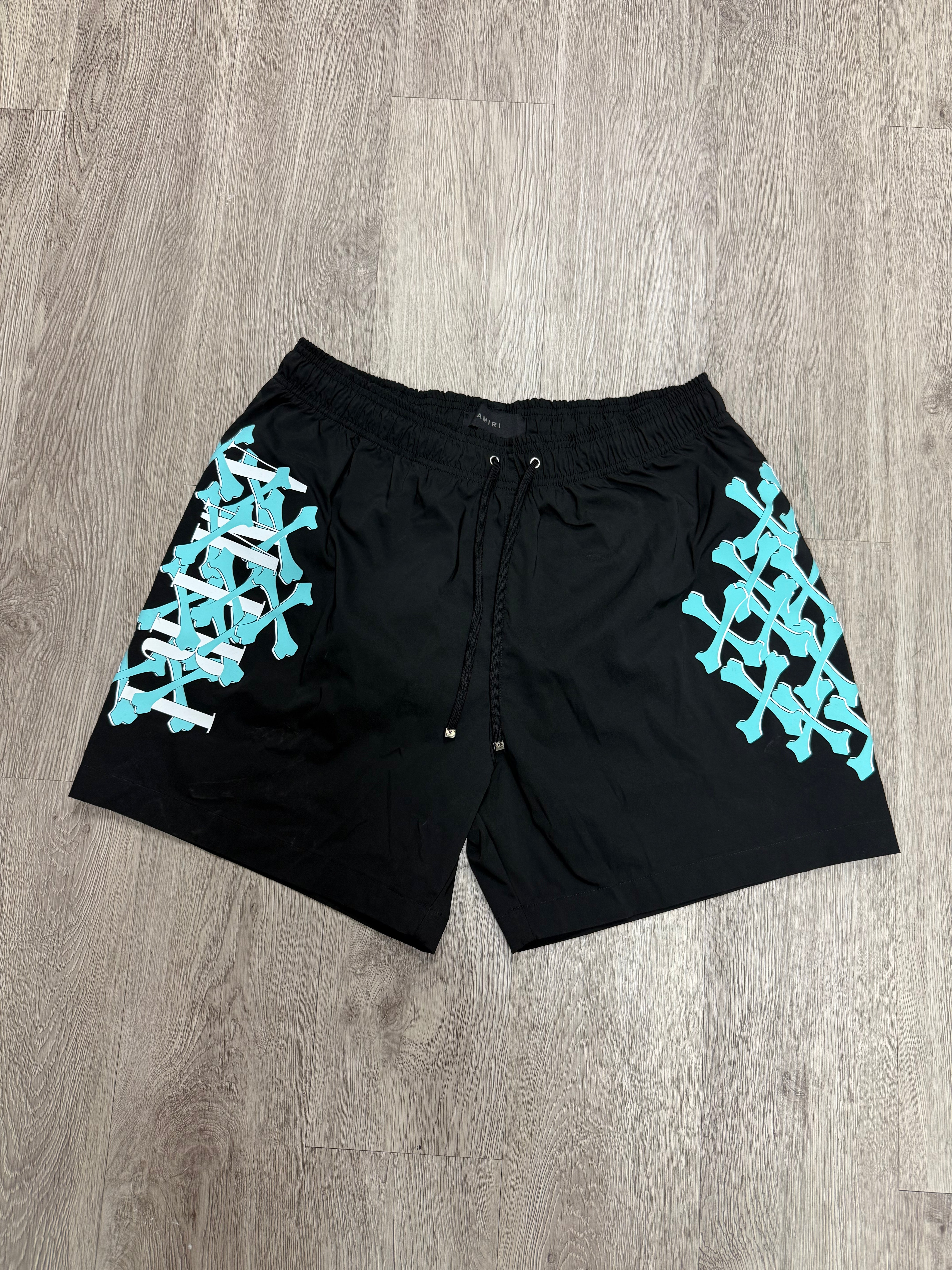 Amiri Black Teal Blue Swim Trunks