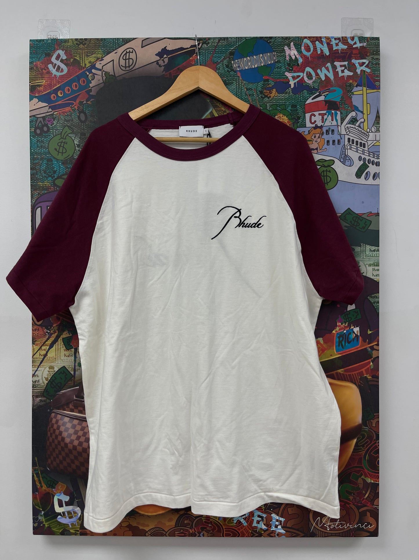 Rhude Maroon Cream Tee Used Xl N/A