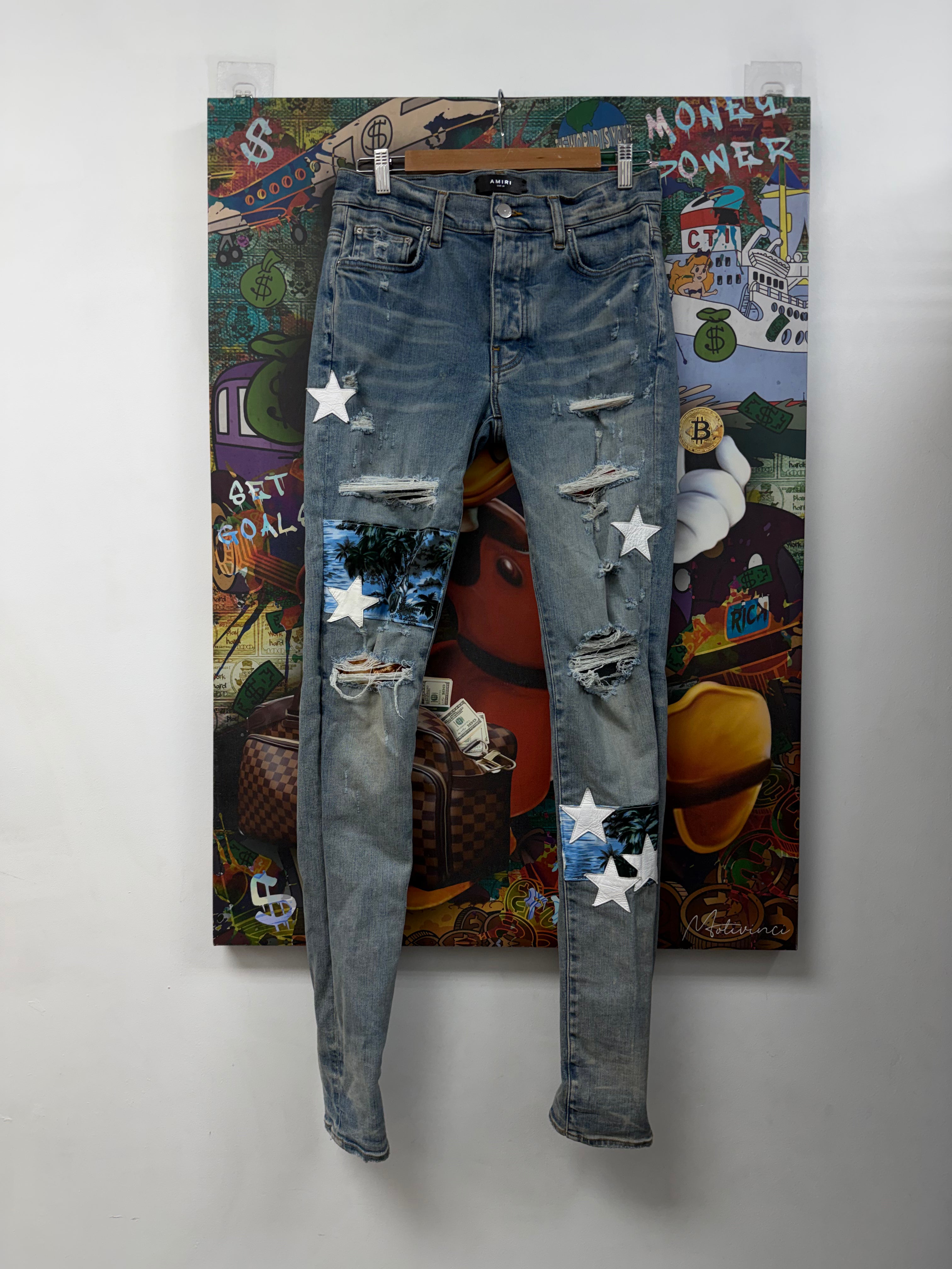 Amiri Light Wash Star Hawaii Patchwork Jeans