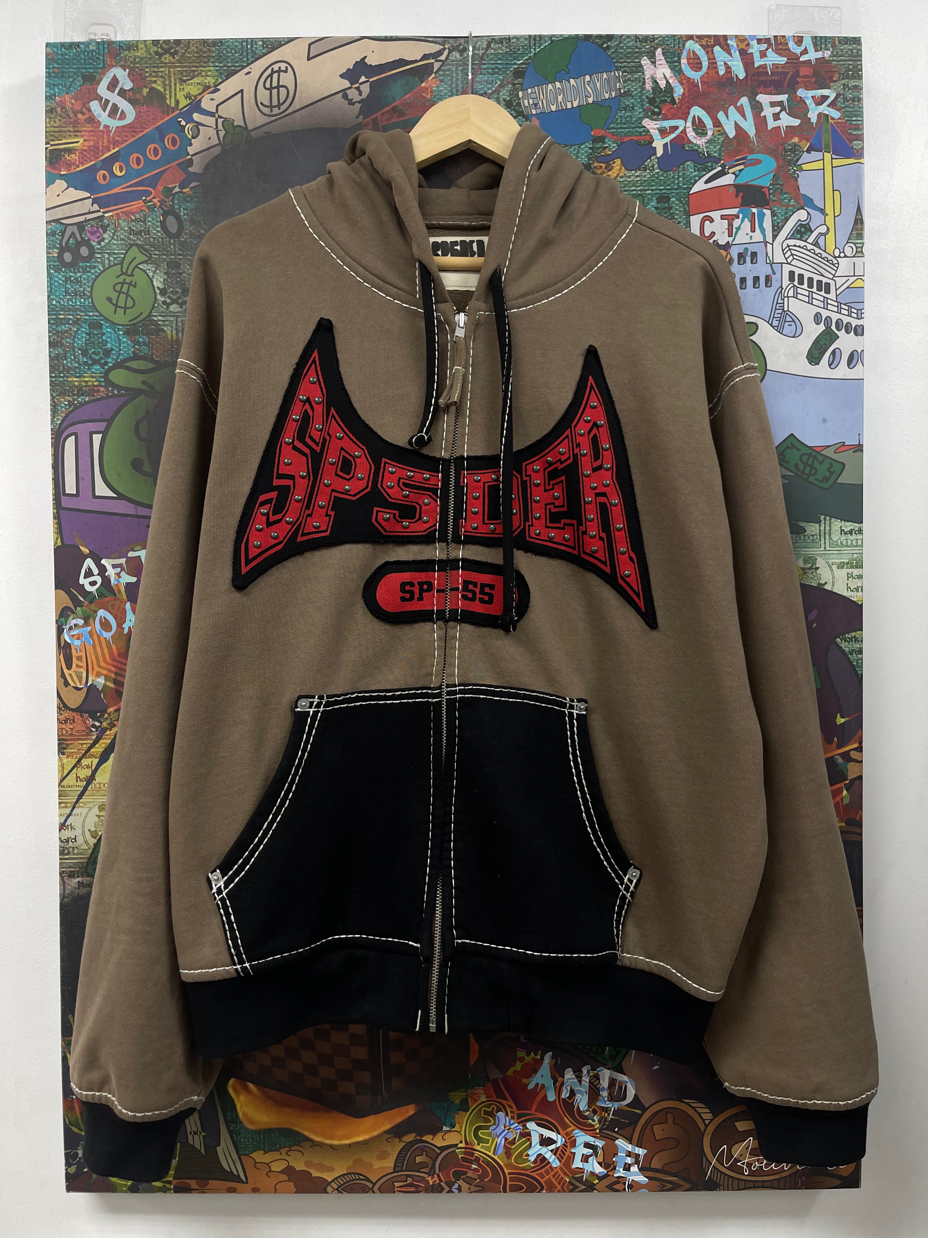 Sp5der Red Studded Logo Zip Up