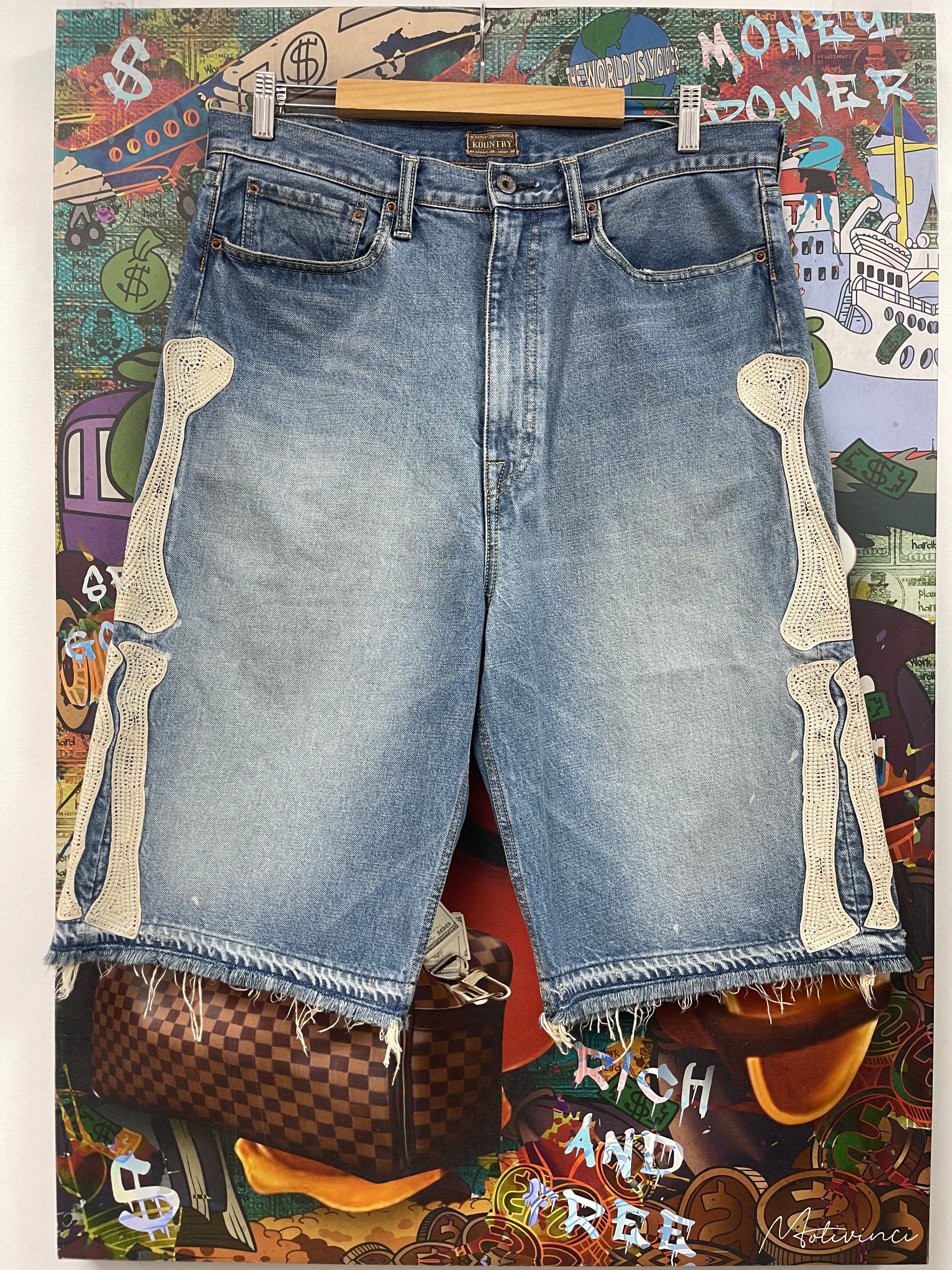 Kapital Light Wash Bone Jean Shorts