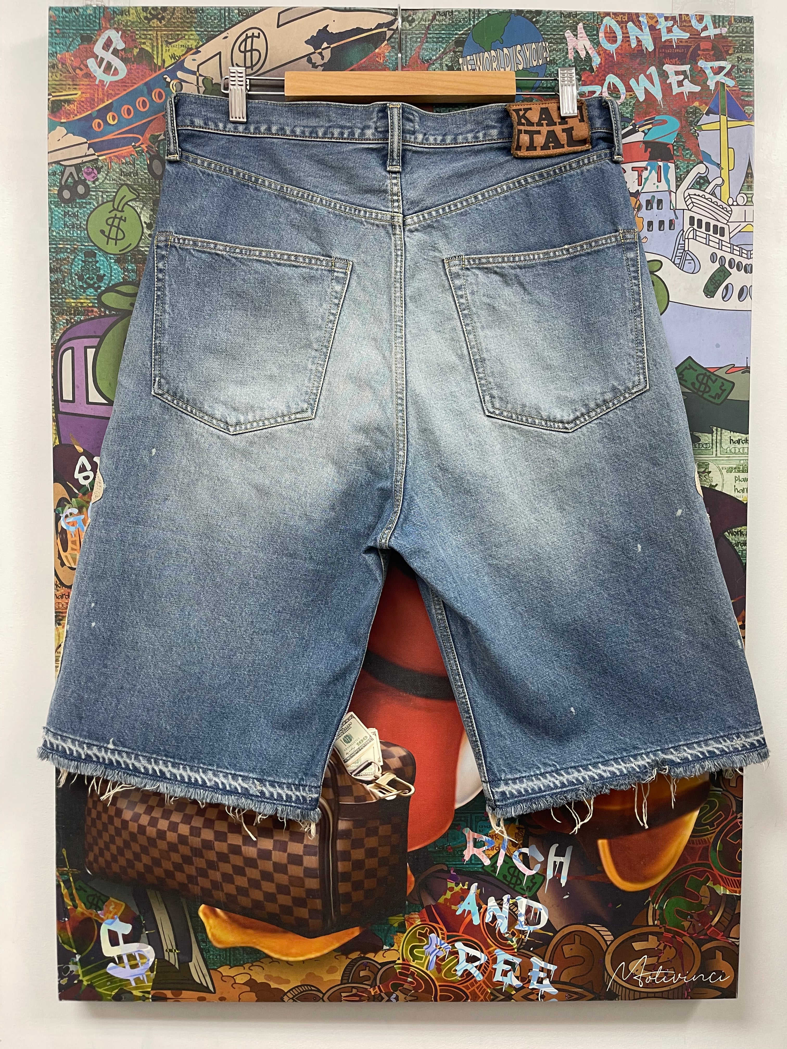 Kapital Light Wash Bone Jean Shorts
