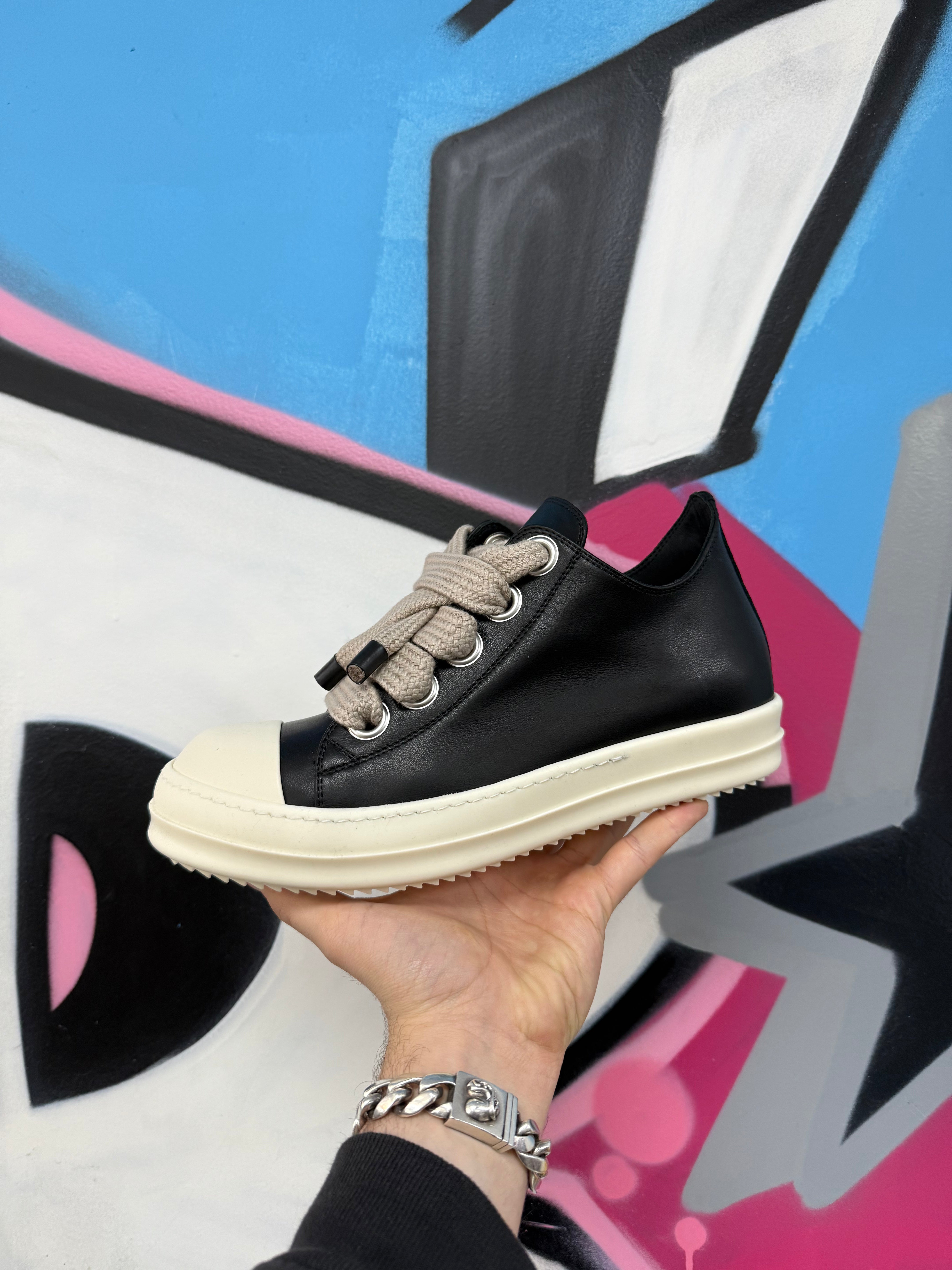 Rick Owens Black & Milk Mainline Jumbo Lace Ramone Low Sneakers
