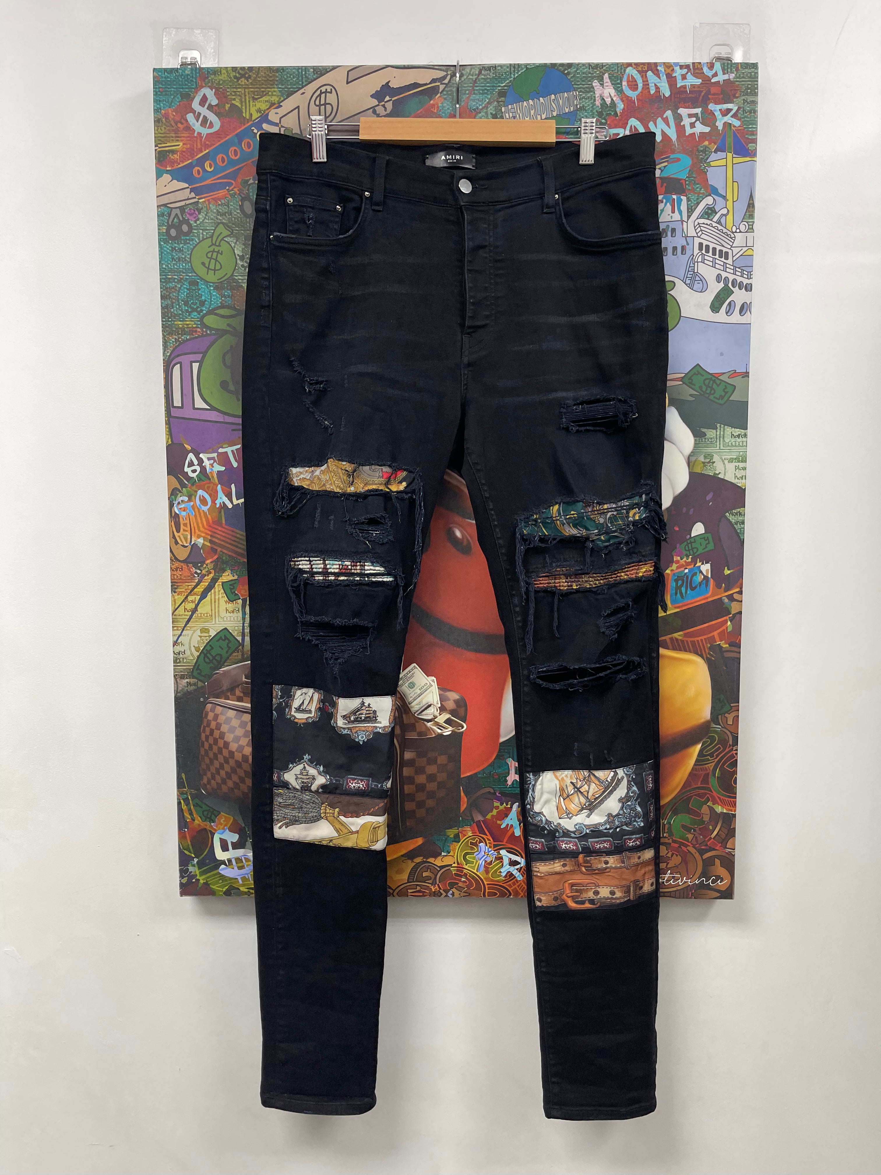 Amiri Black Wash Art Patchwork Jeans