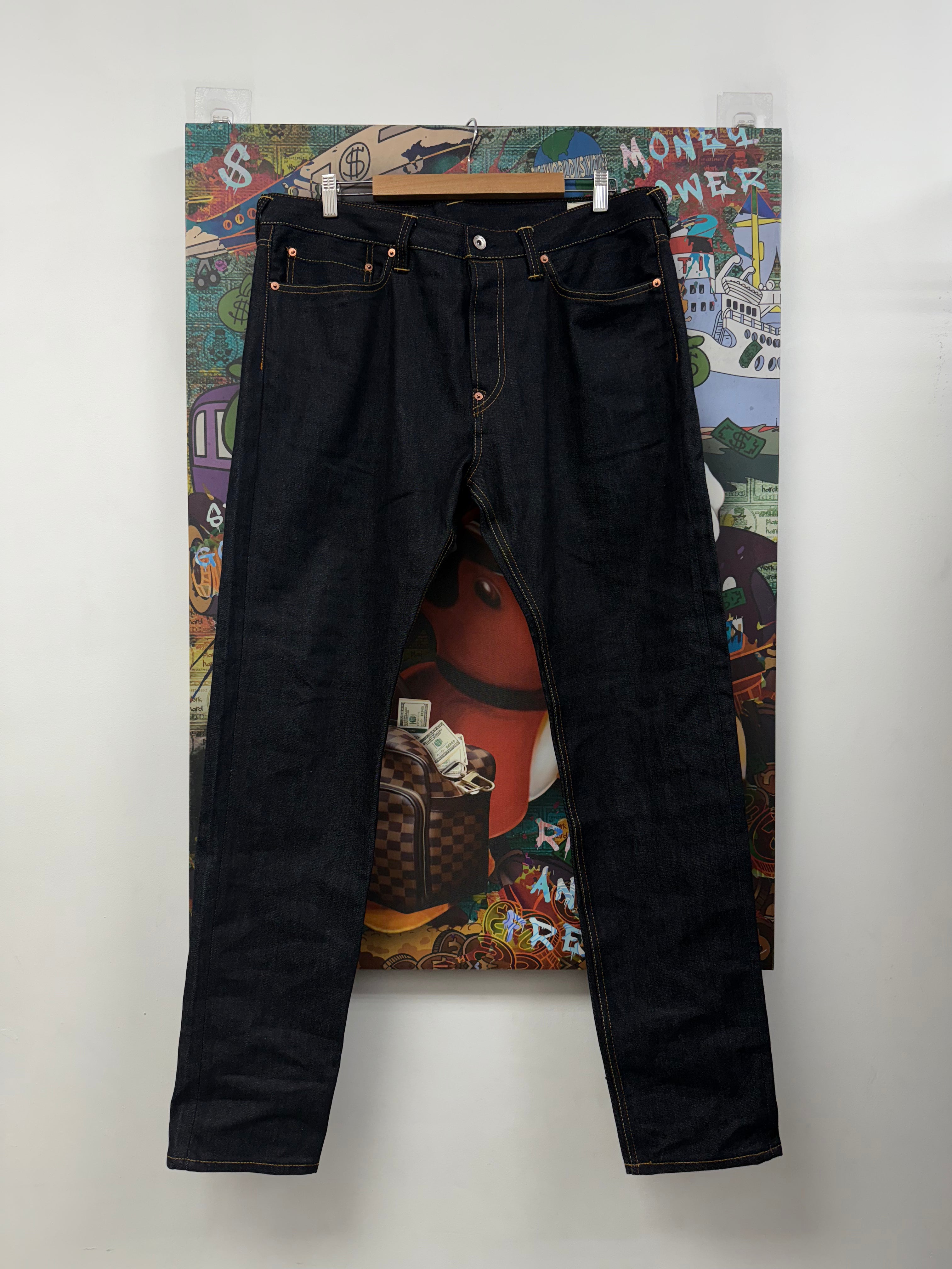 Evisu Navy Cream Back Pocket Logo Jeans