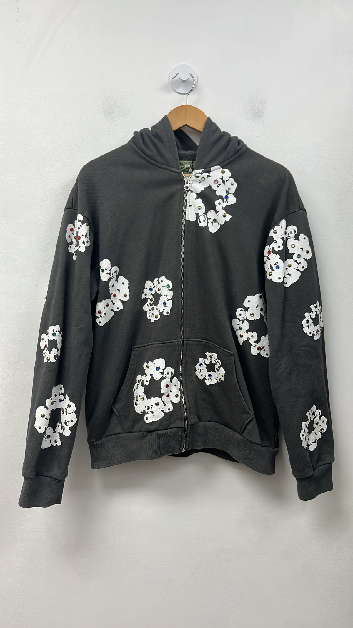Denim Tears Grey Rhinestone Zip Hoodie