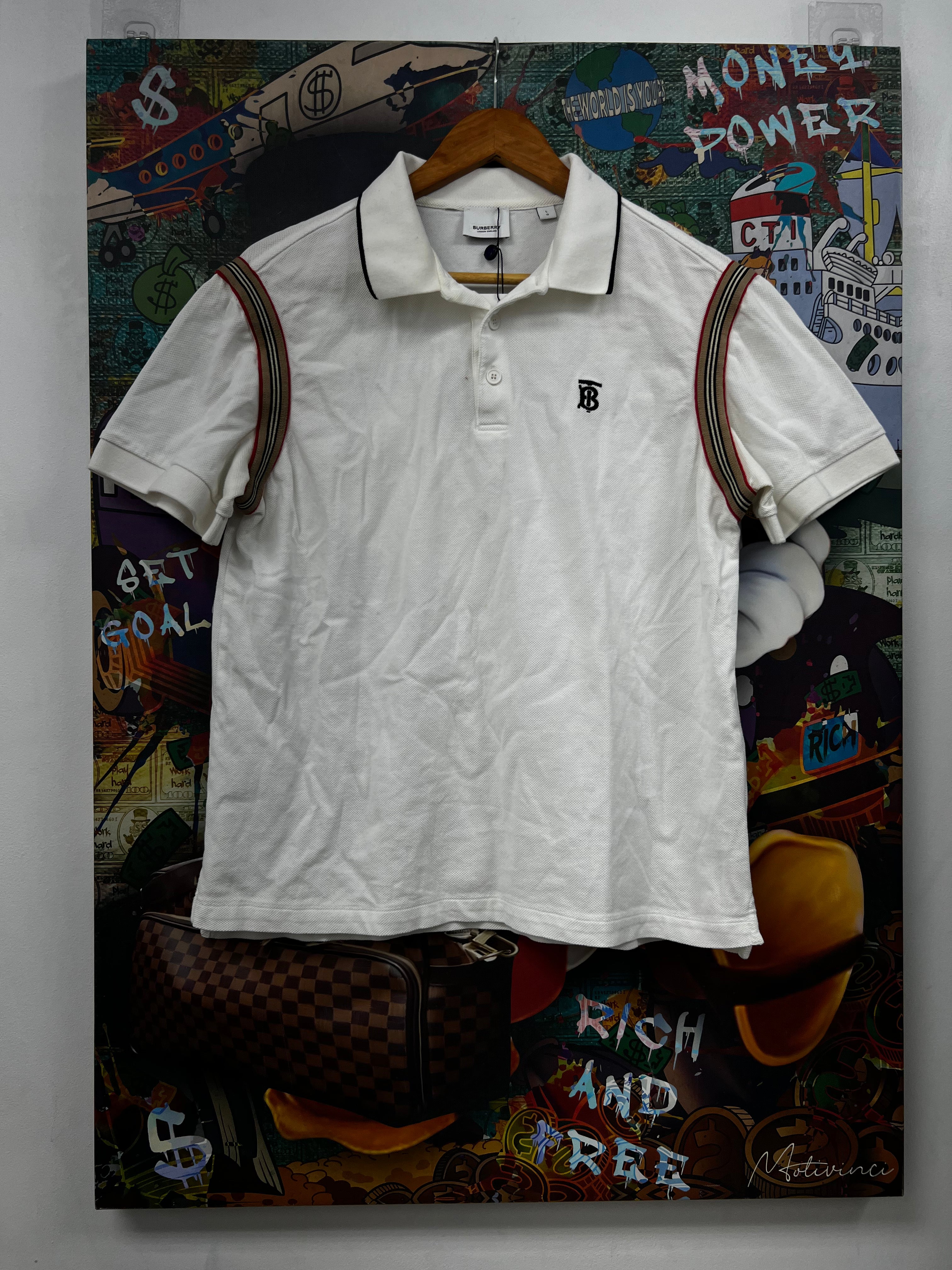 Burberry White Black Tonal TB Polo