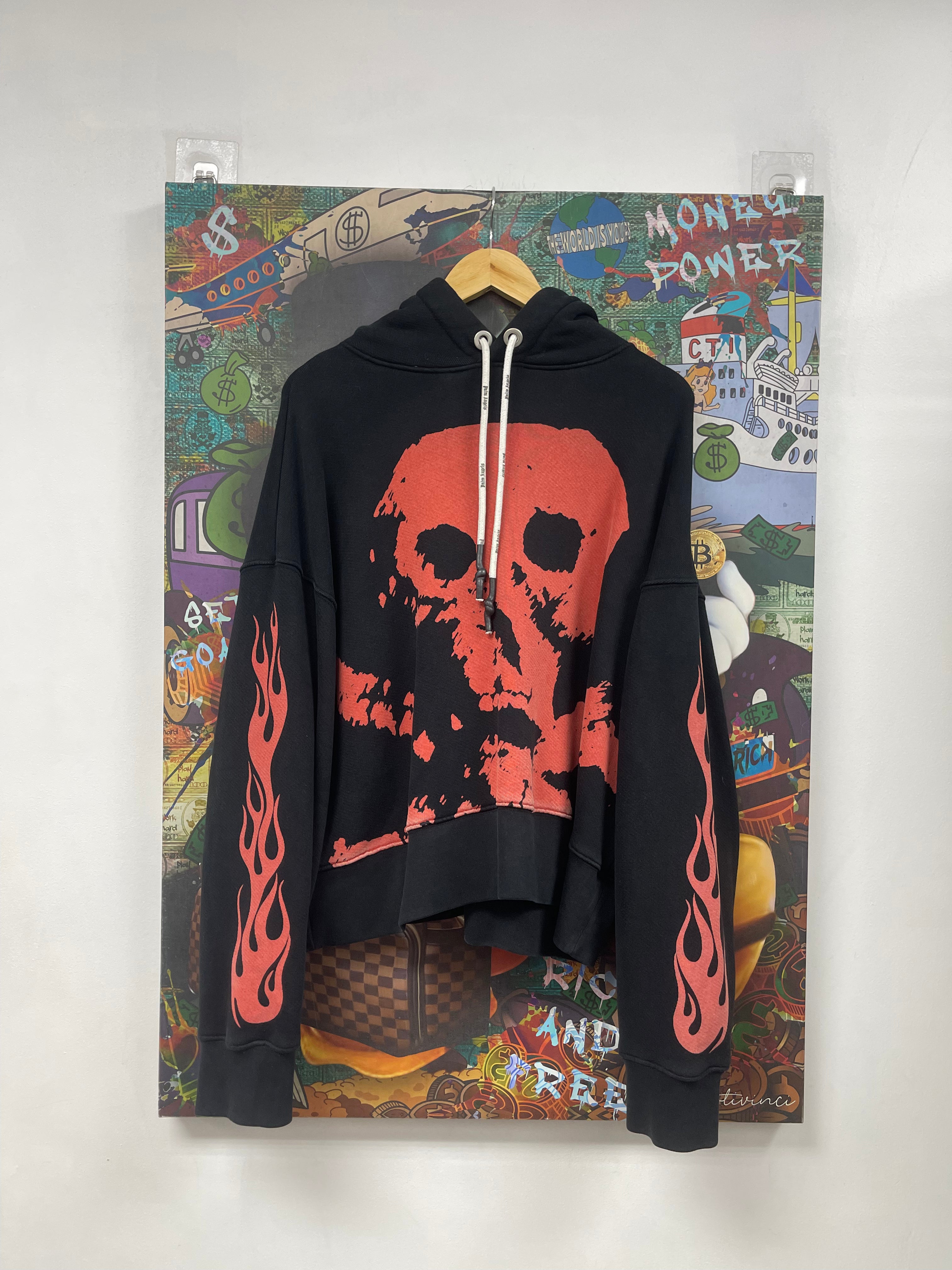 Palm Angels Black Red Skull Flames Oversized Hoodie