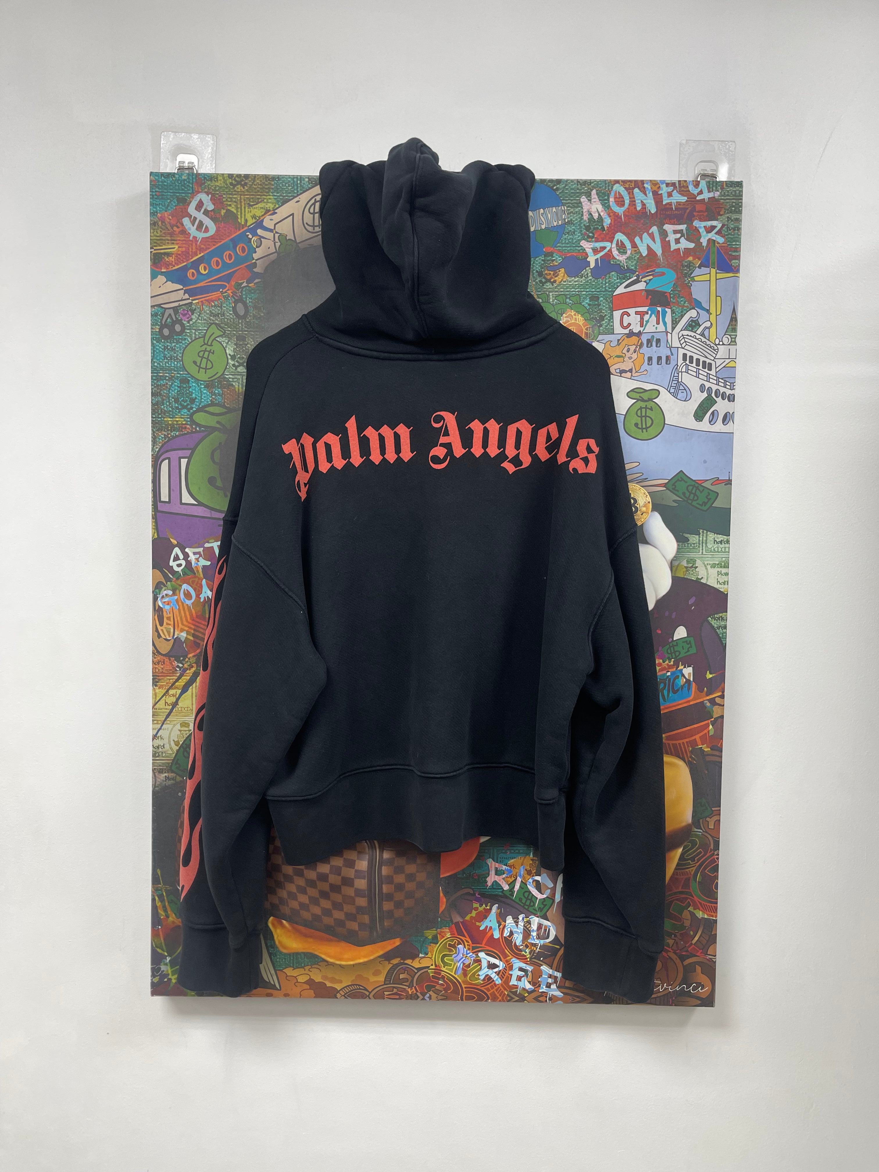 Palm Angels Black Red Skull Flames Oversized Hoodie