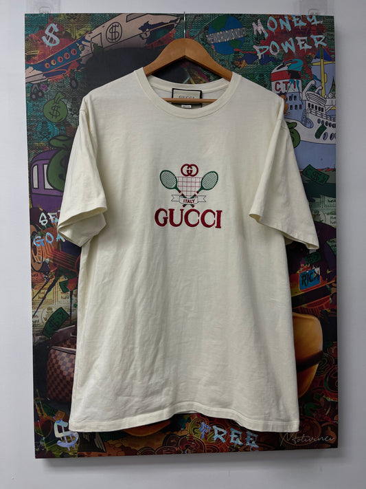 Gucci Tee Cream Tennis Logo Used
