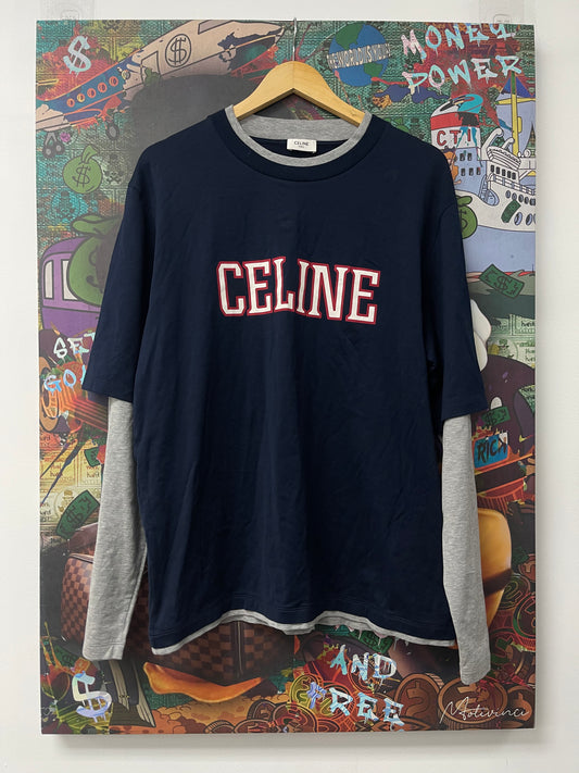 Celine Navy Red LS Tee New With Tags