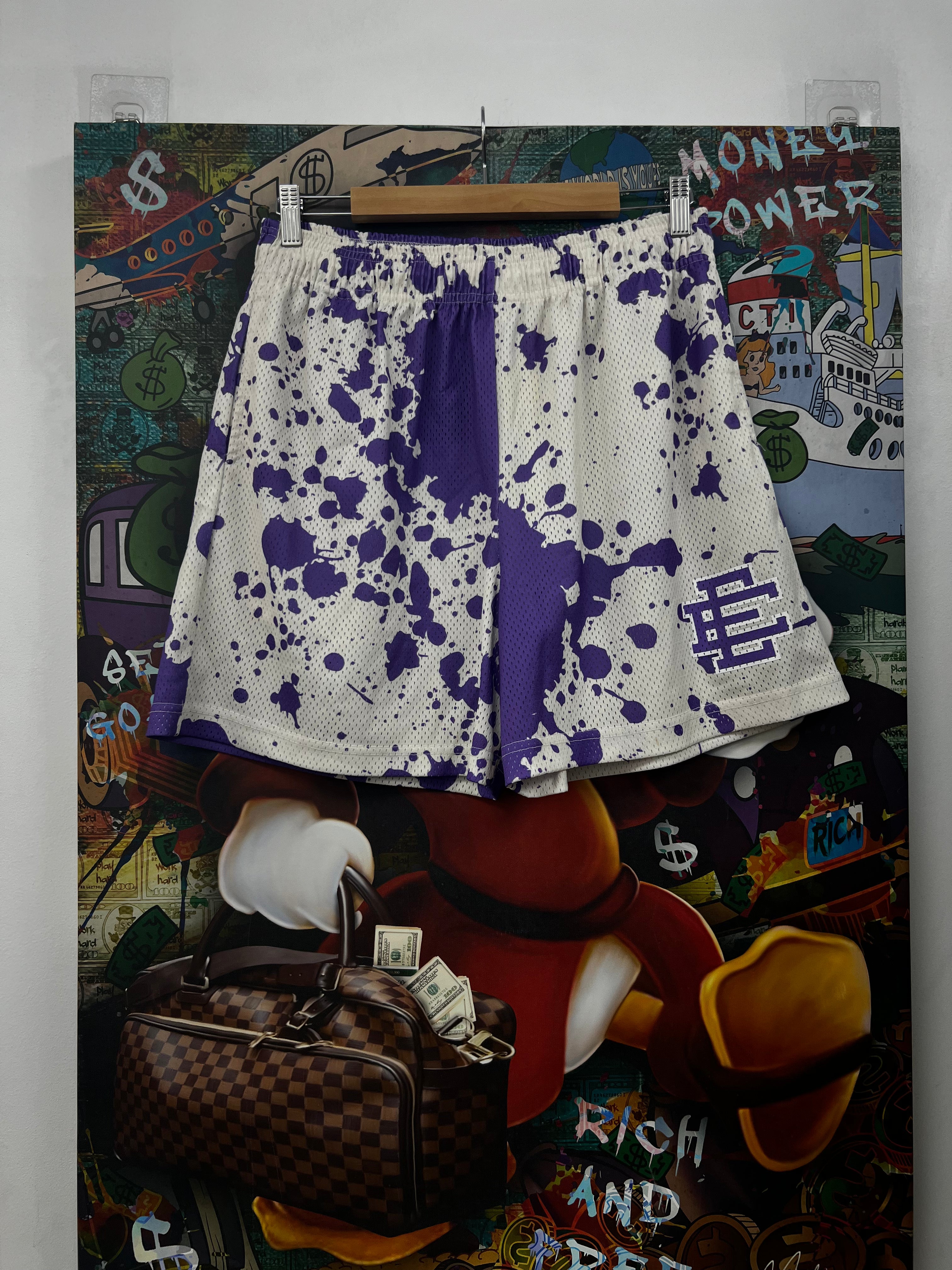 Eric Emanuel Purple White Splatter Shorts
