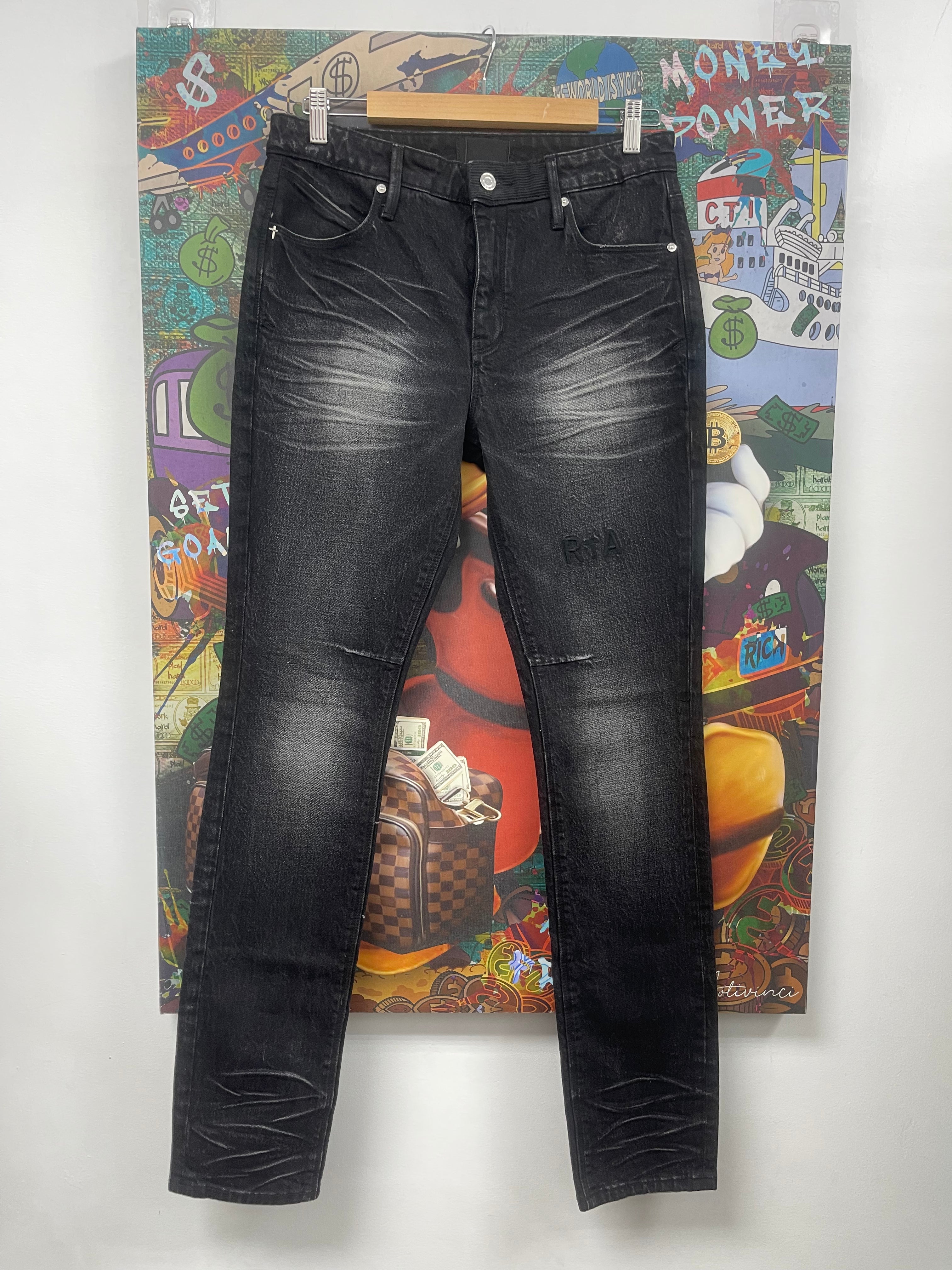 RTA Black Wash Embroidered Jeans