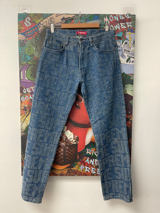 Supreme Distressed Denim All Over Jeans Used