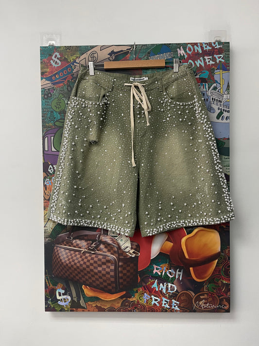 Vale Olive Crystal Shorts  New With Tags