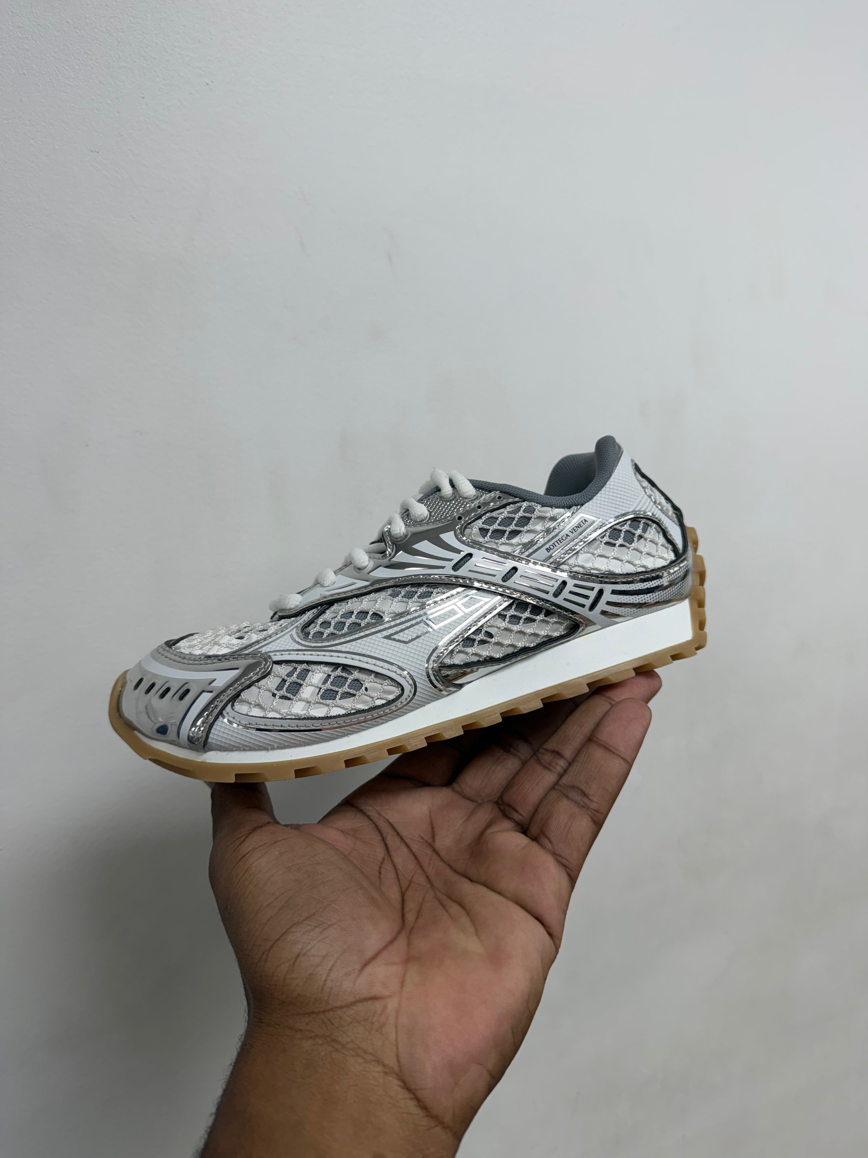Bottega Veneta White Silver Orbit Sneakers