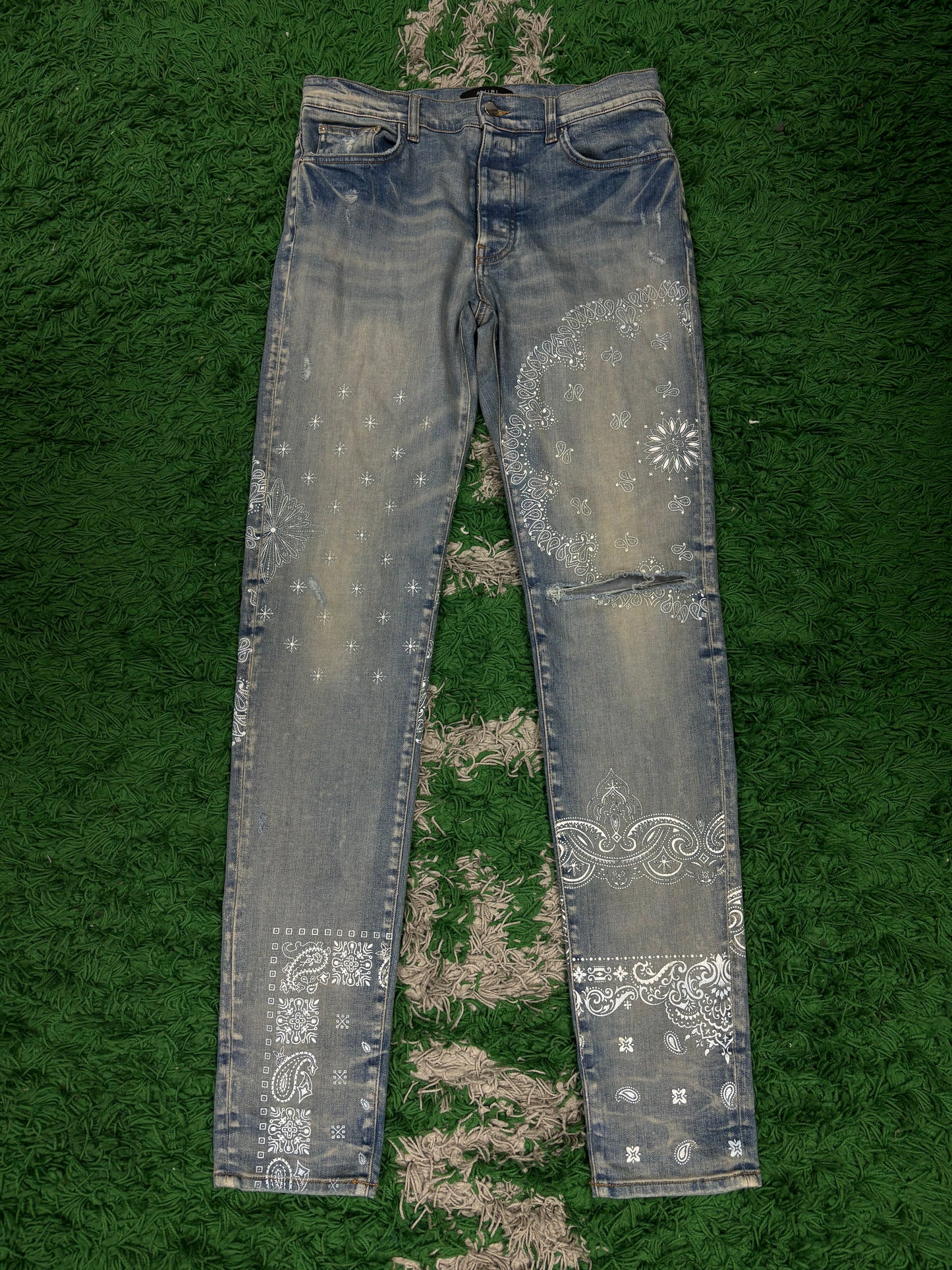 Amiri Thrasher Jeans Light Wash Paisley Used 34