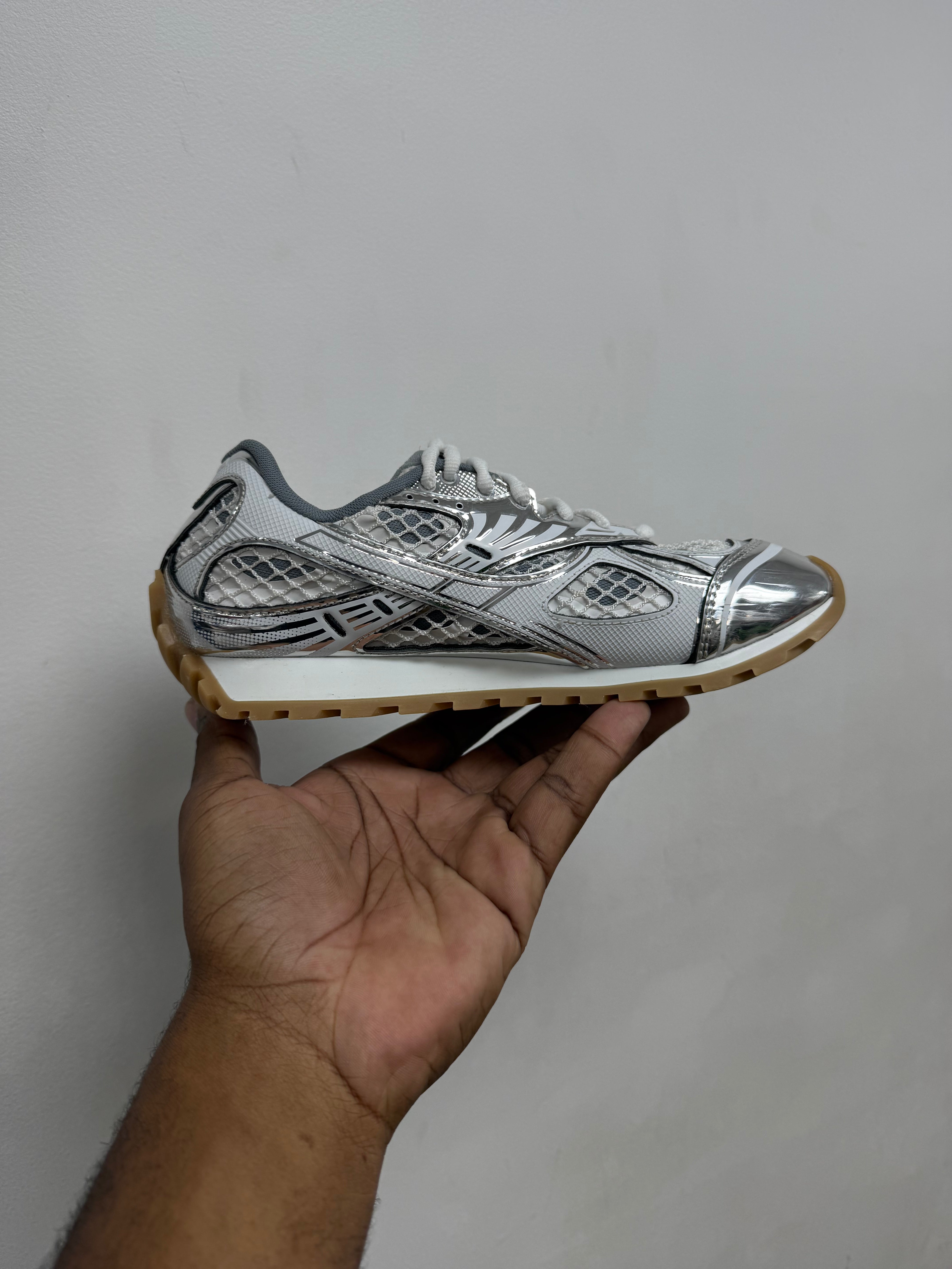 Bottega Veneta White Silver Orbit Sneakers