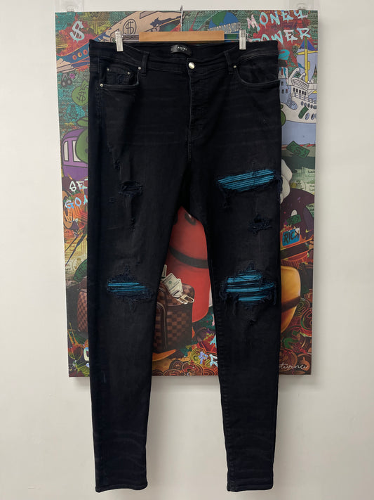 Amiri MX1 Black Blue Crackle Jeans Used