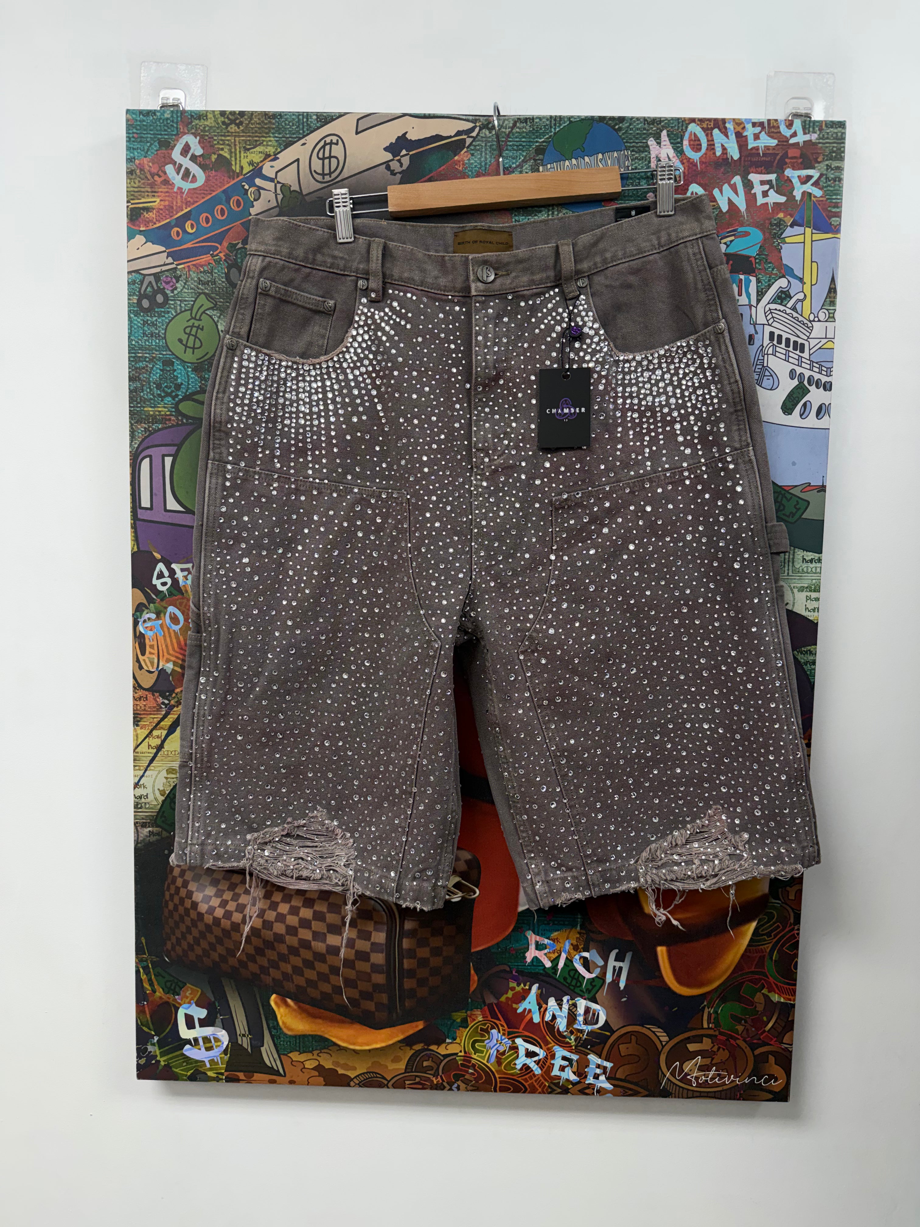 Birth Of A Royal Child Brown Rhinestone Shorts