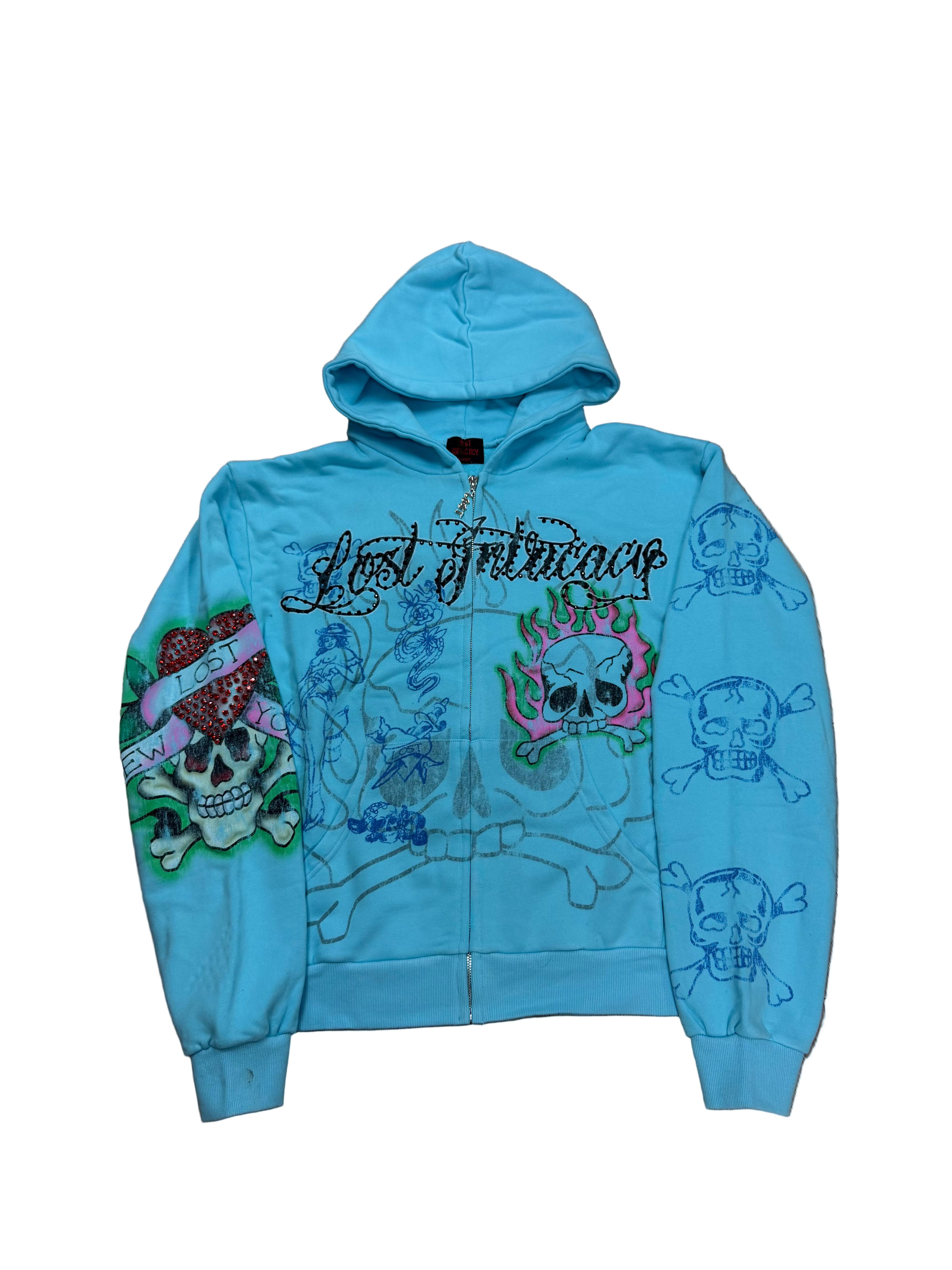 Lost Intricacy 'Ink & Bones' Light Blue Zip Up Hoodie