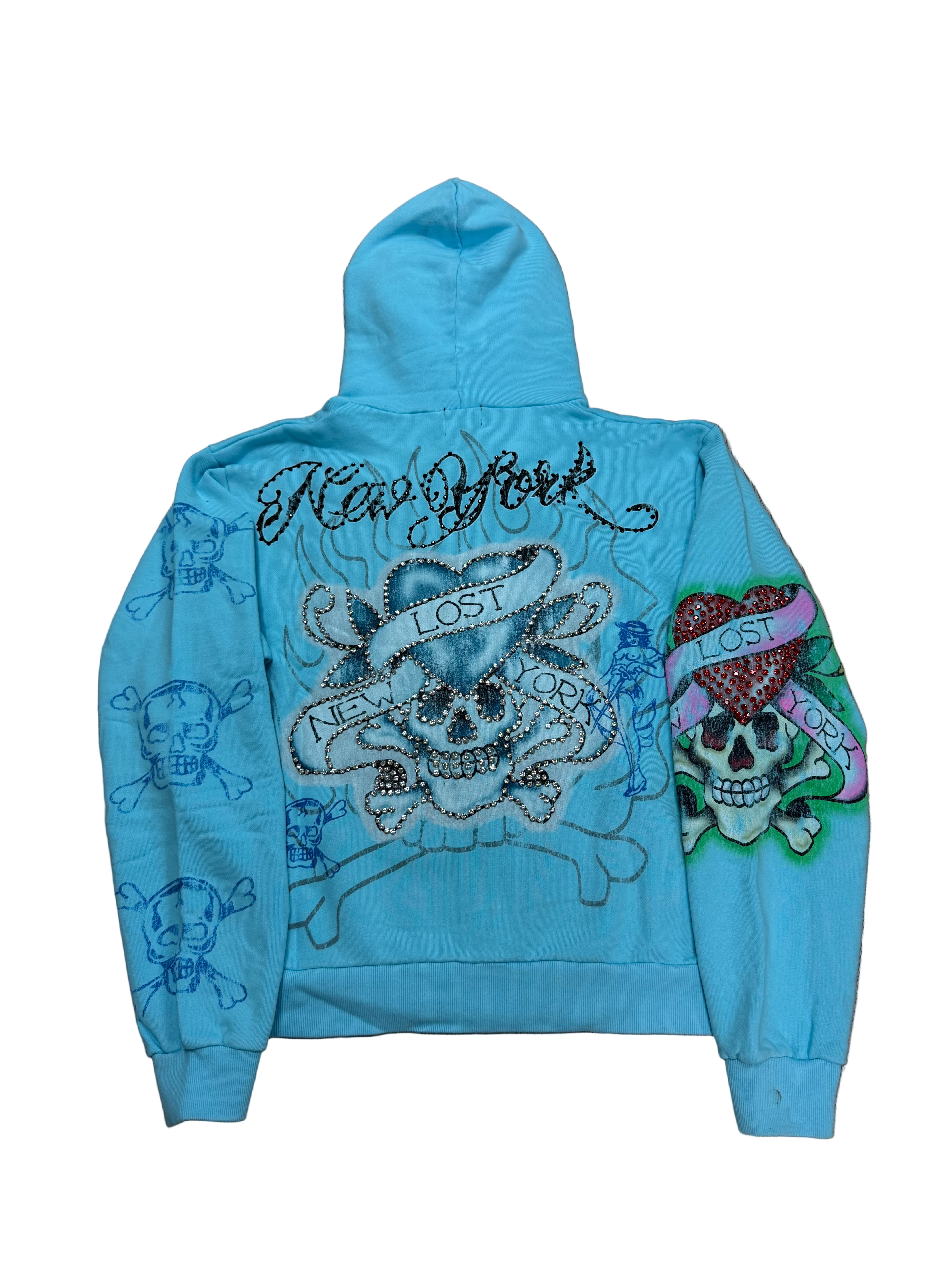 Lost Intricacy 'Ink & Bones' Light Blue Zip Up Hoodie