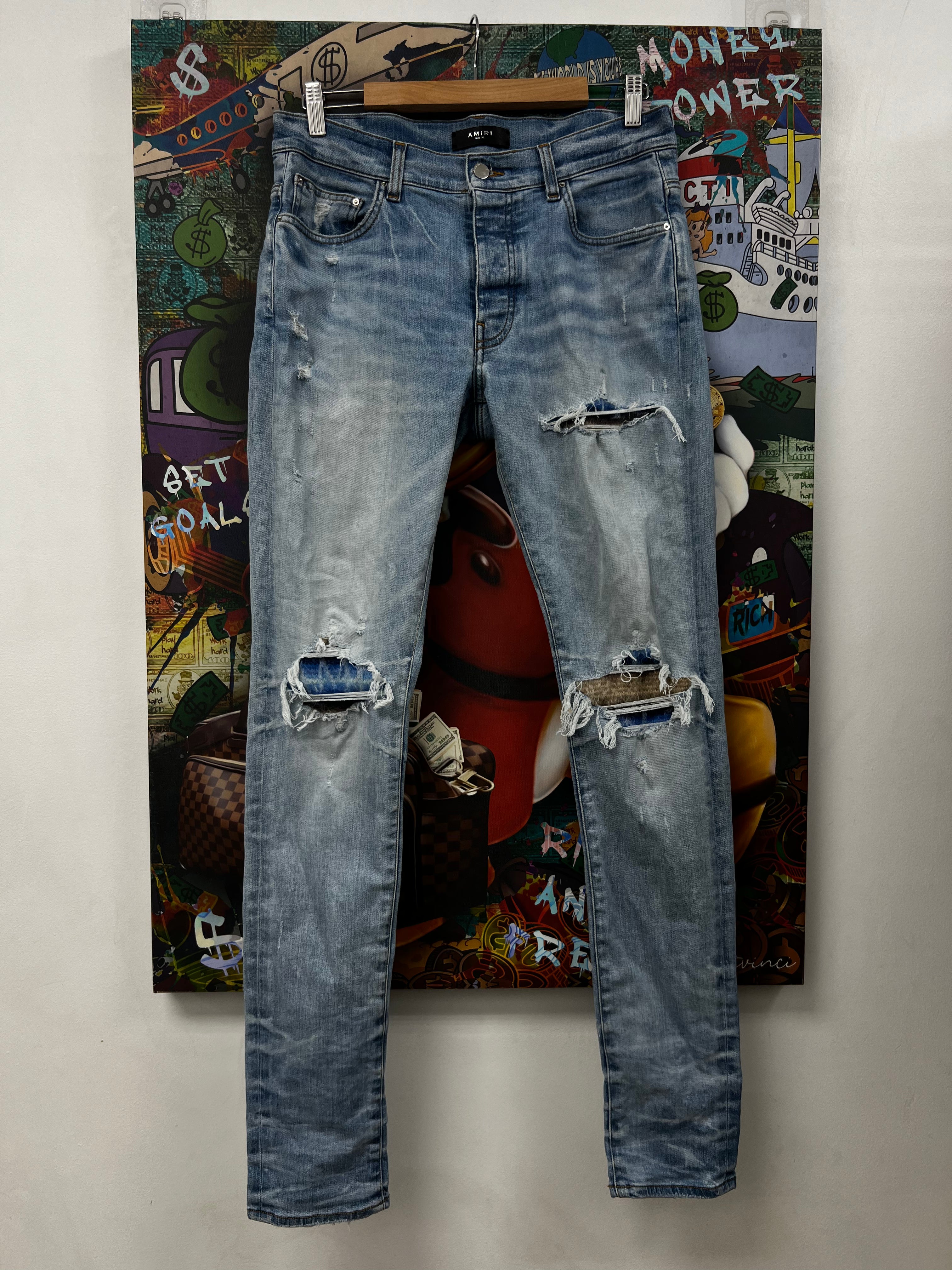 Amiri MX1 Light Wash Mohair Patch Jeans
