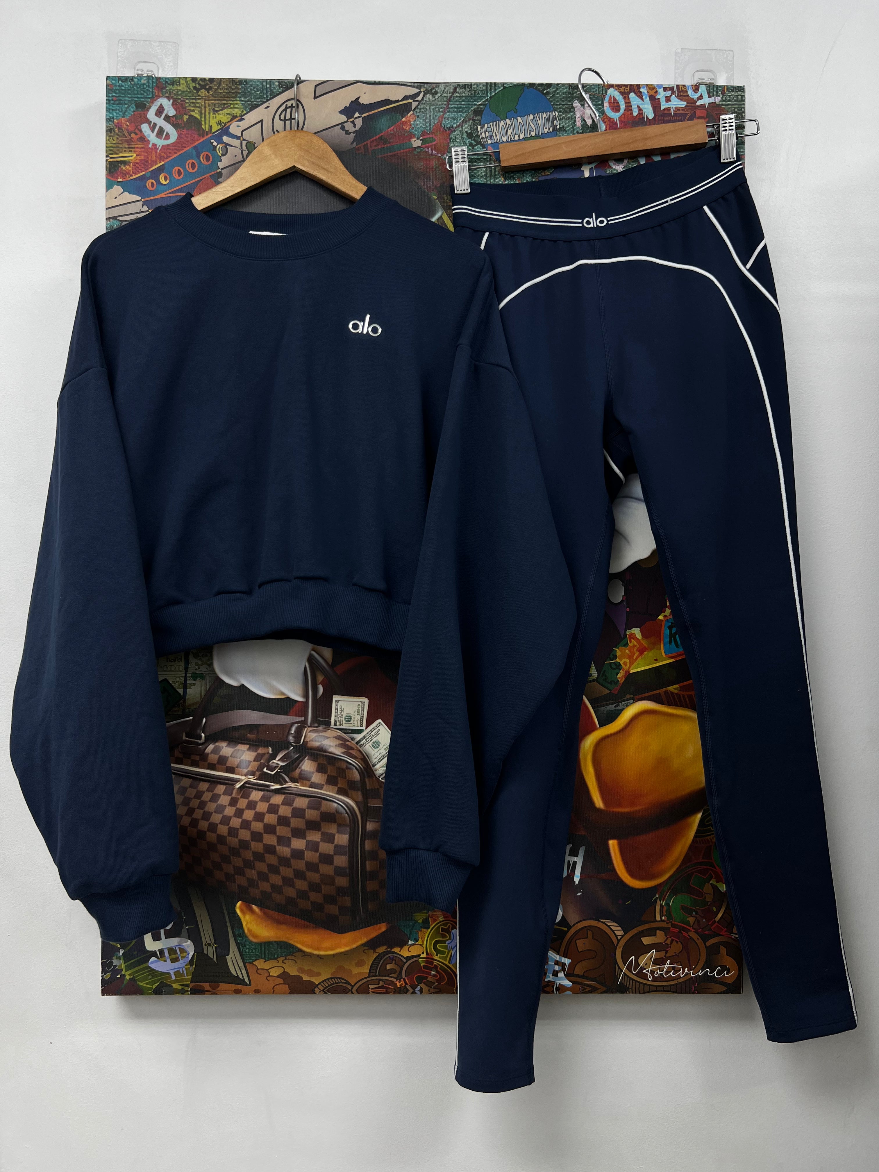ALO Navy Accolade Crew & Leggings Set