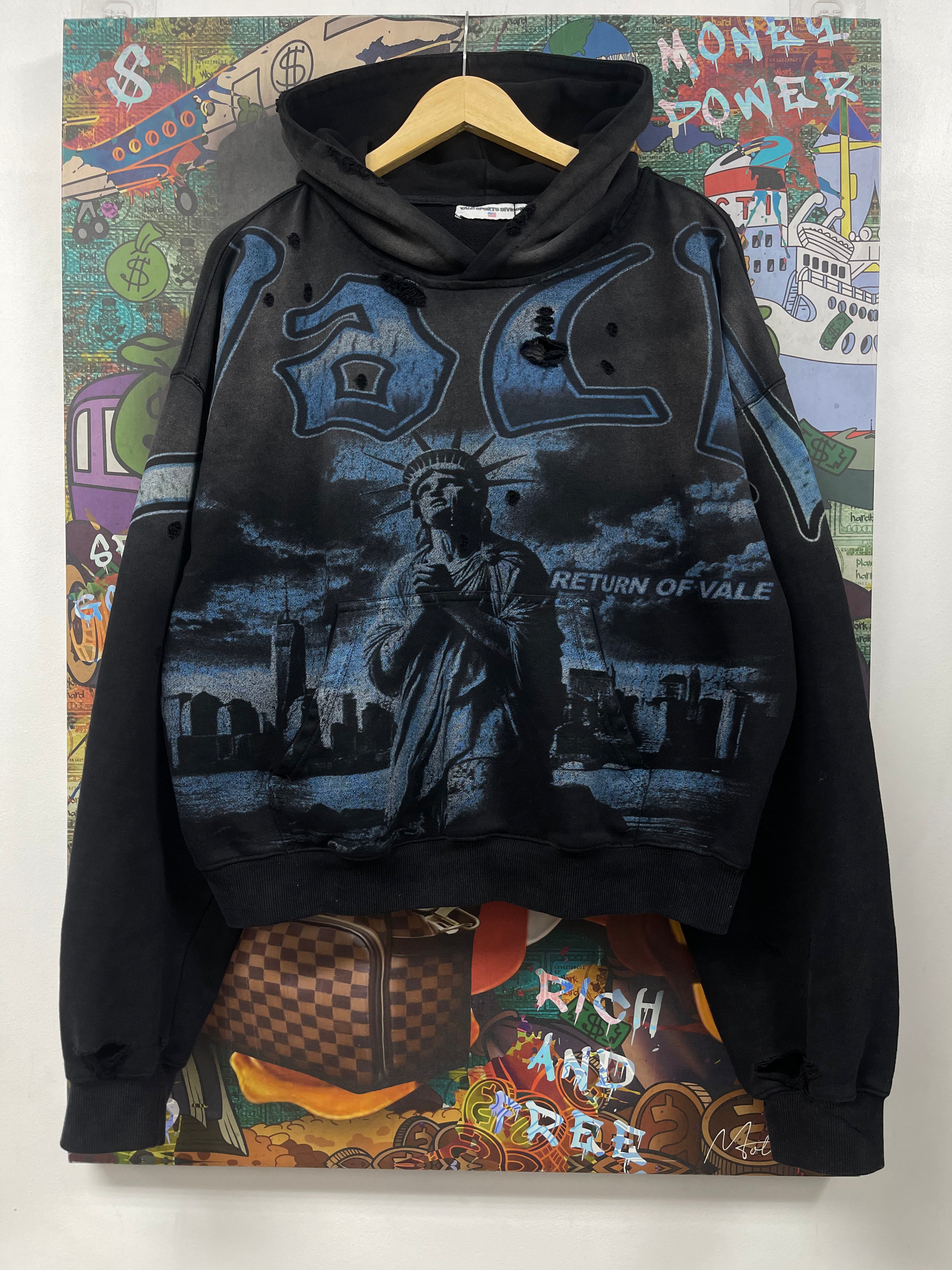 Vale Black Blue Liberty Distressed Hoodie