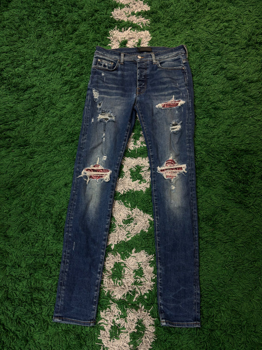 Amiri MX1 Dark Wash Red Paisley Patch Used 33