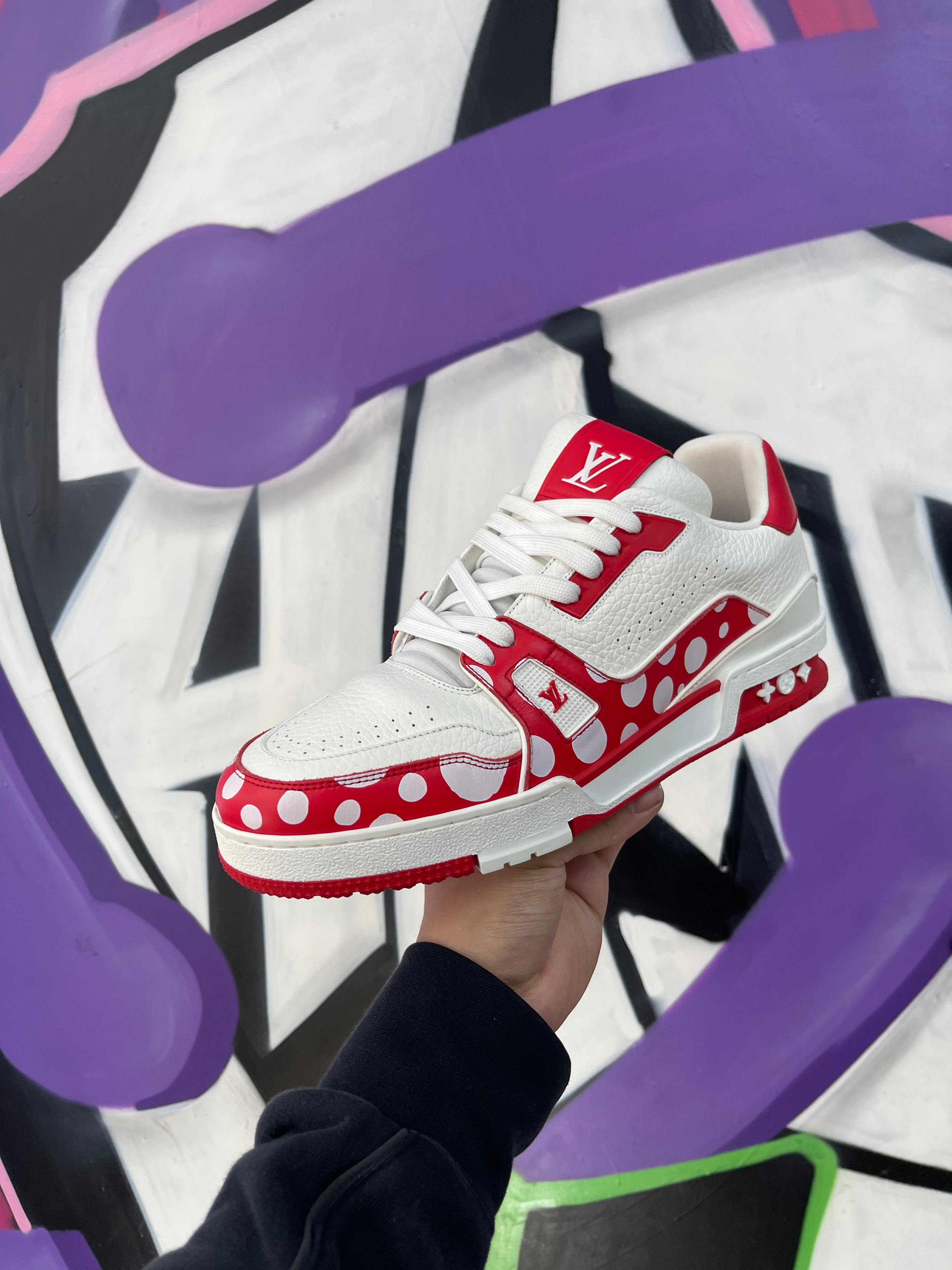 Louis Vuitton White Red Yaoi Kusama Poka Dot Sneakers