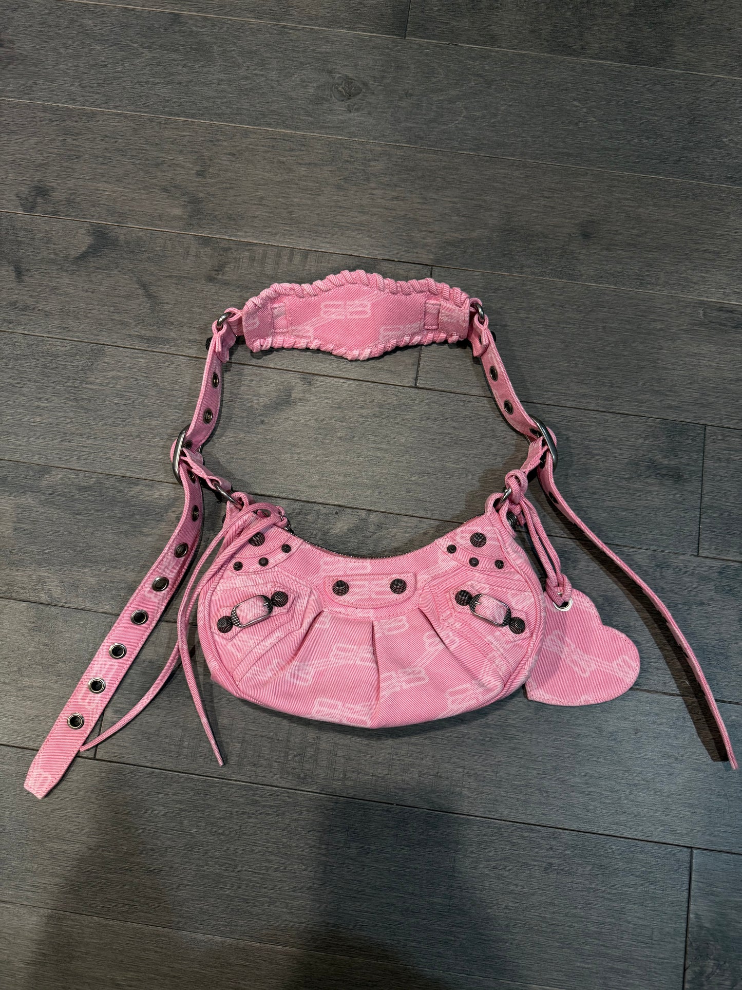 Balenciaga BB Logo Denim Bag Pink New OS With Tags