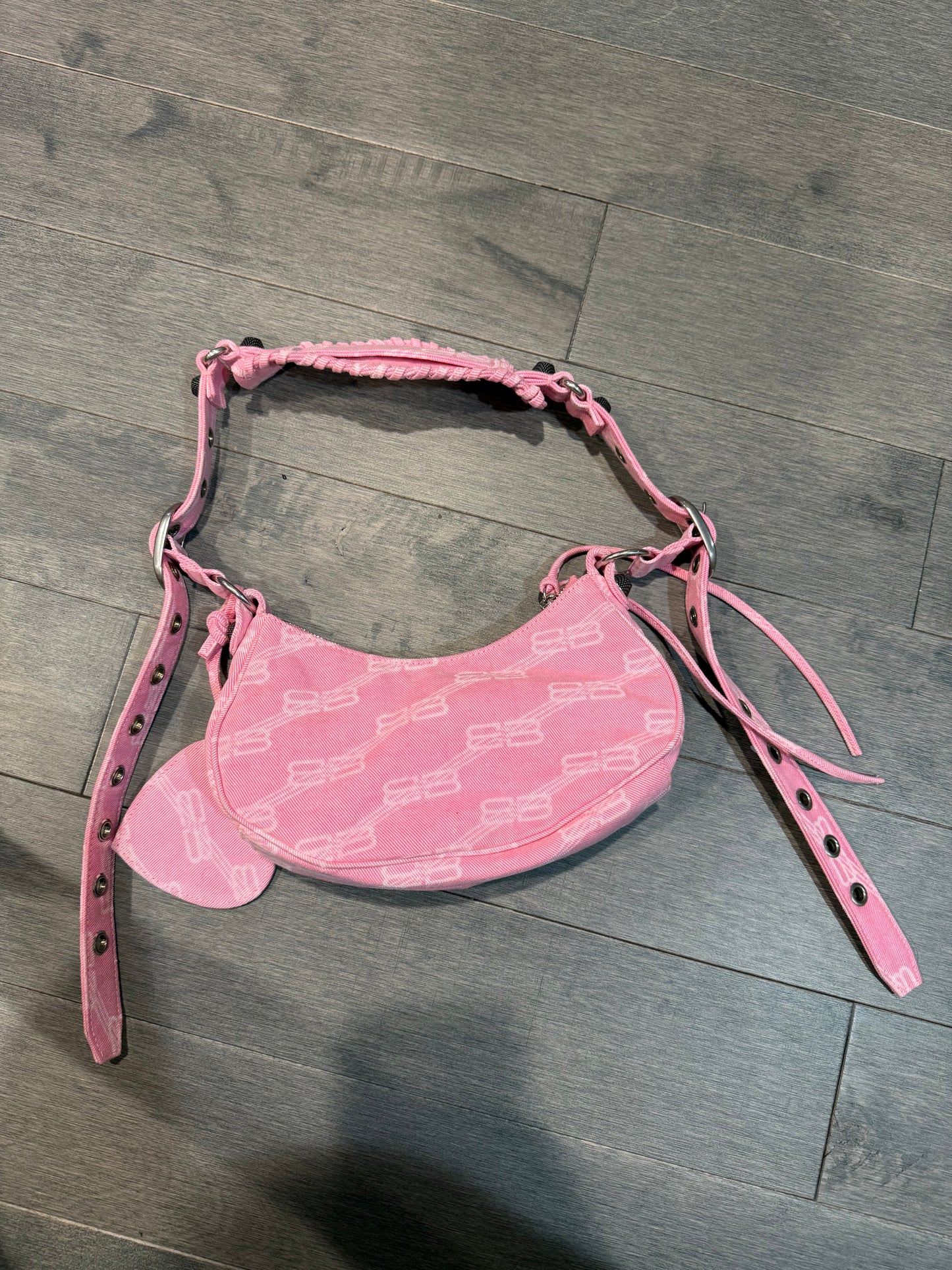 Balenciaga BB Logo Denim Bag Pink New OS With Tags