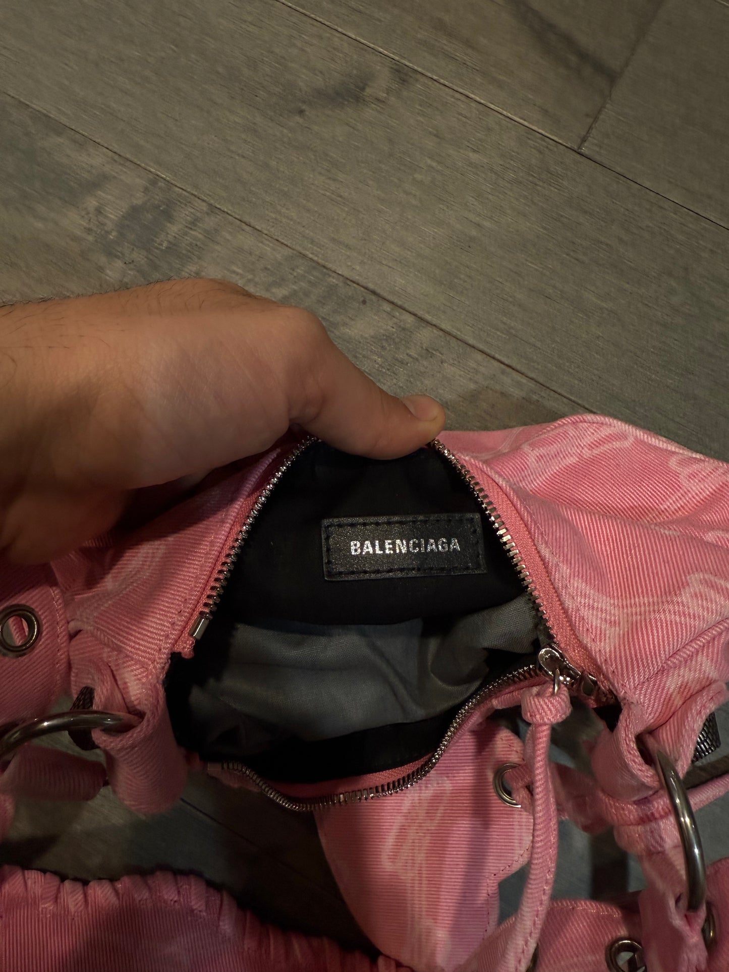 Balenciaga BB Logo Denim Bag Pink New OS With Tags