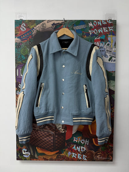 Amiri Bone Varsity Jacket Baby Blue Used Large (Fits Small)