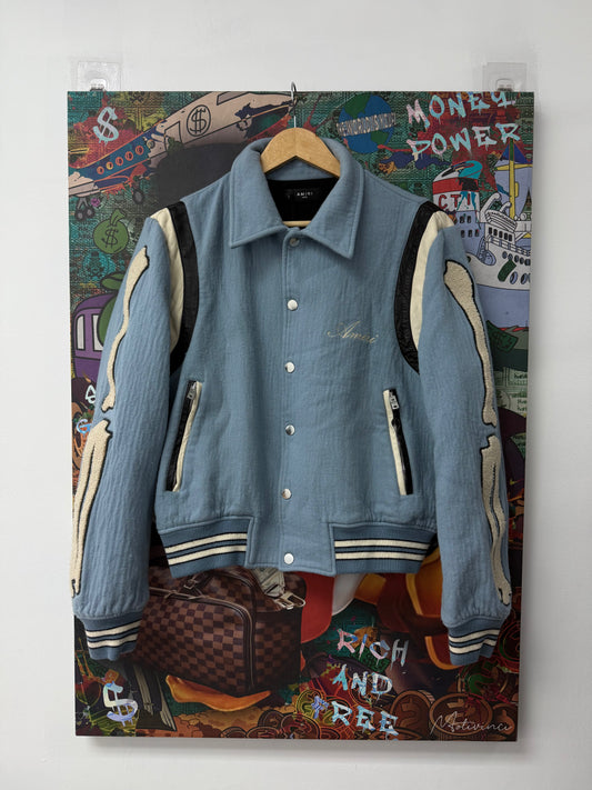 Amiri Bone Varsity Jacket Baby Blue Used Large (Fits Small)