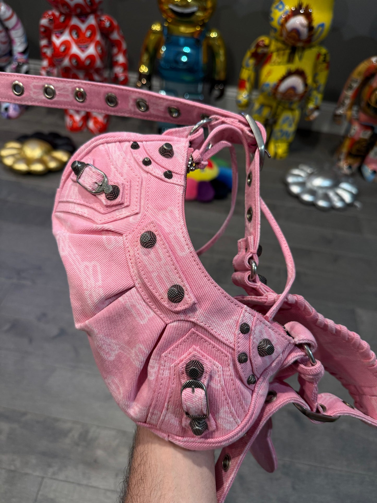 Balenciaga BB Logo Denim Bag Pink New OS With Tags