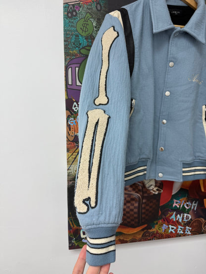 Amiri Bone Varsity Jacket Baby Blue Used Large (Fits Small)