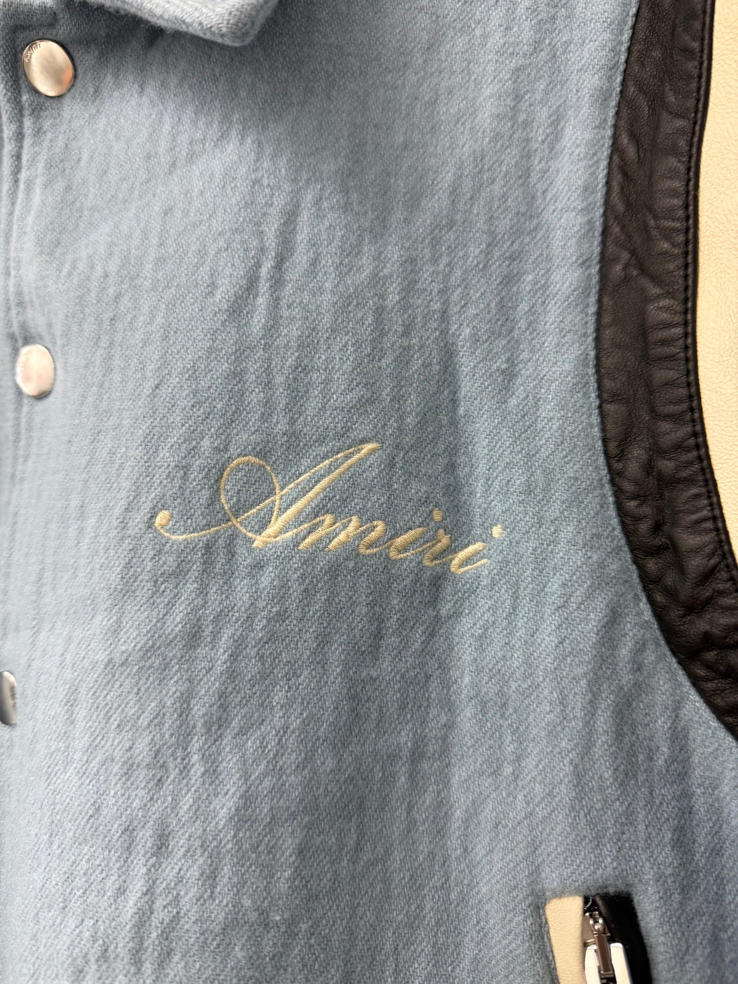 Amiri Bone Varsity Jacket Baby Blue Used Large (Fits Small)