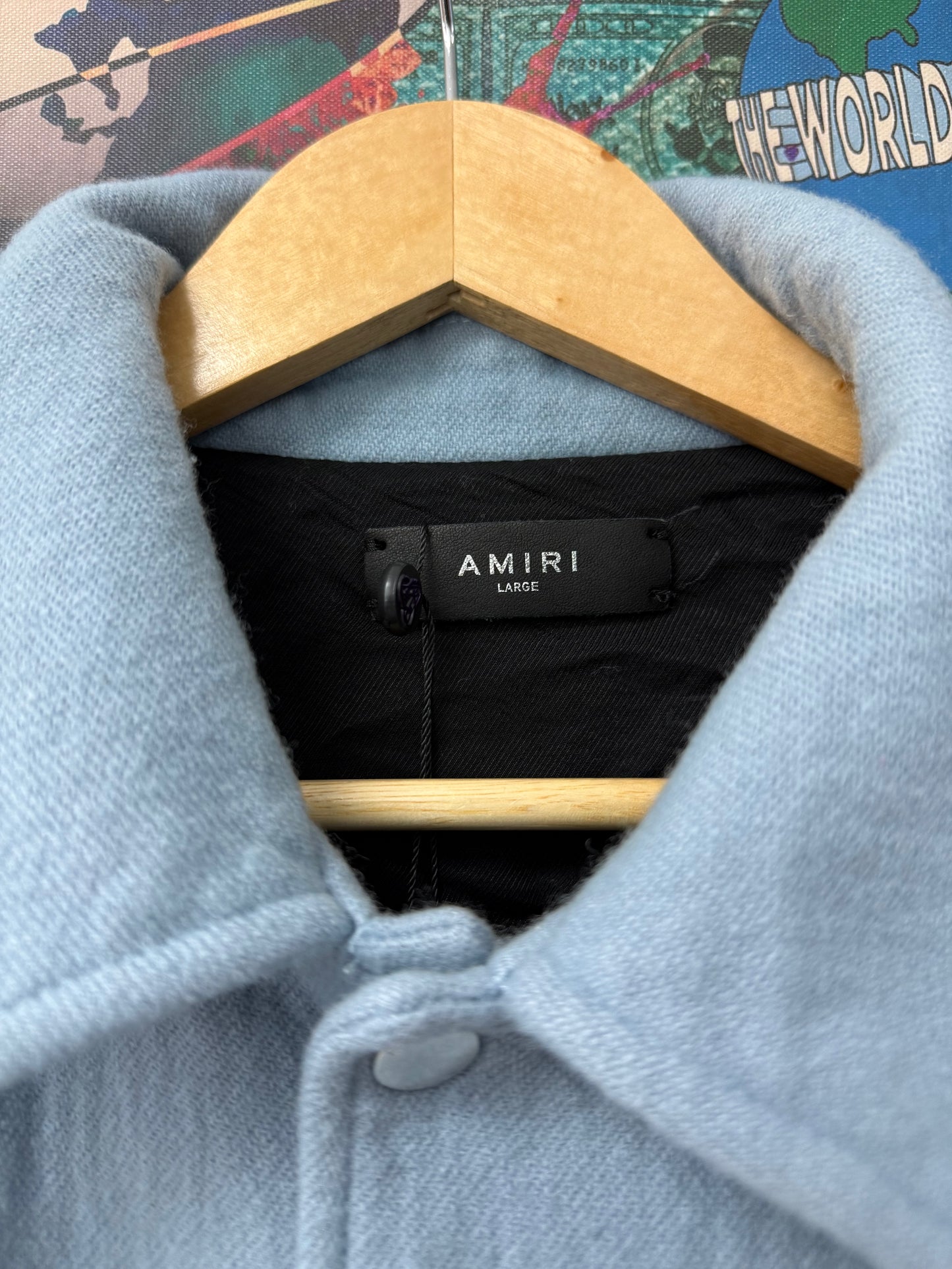 Amiri Bone Varsity Jacket Baby Blue Used Large (Fits Small)