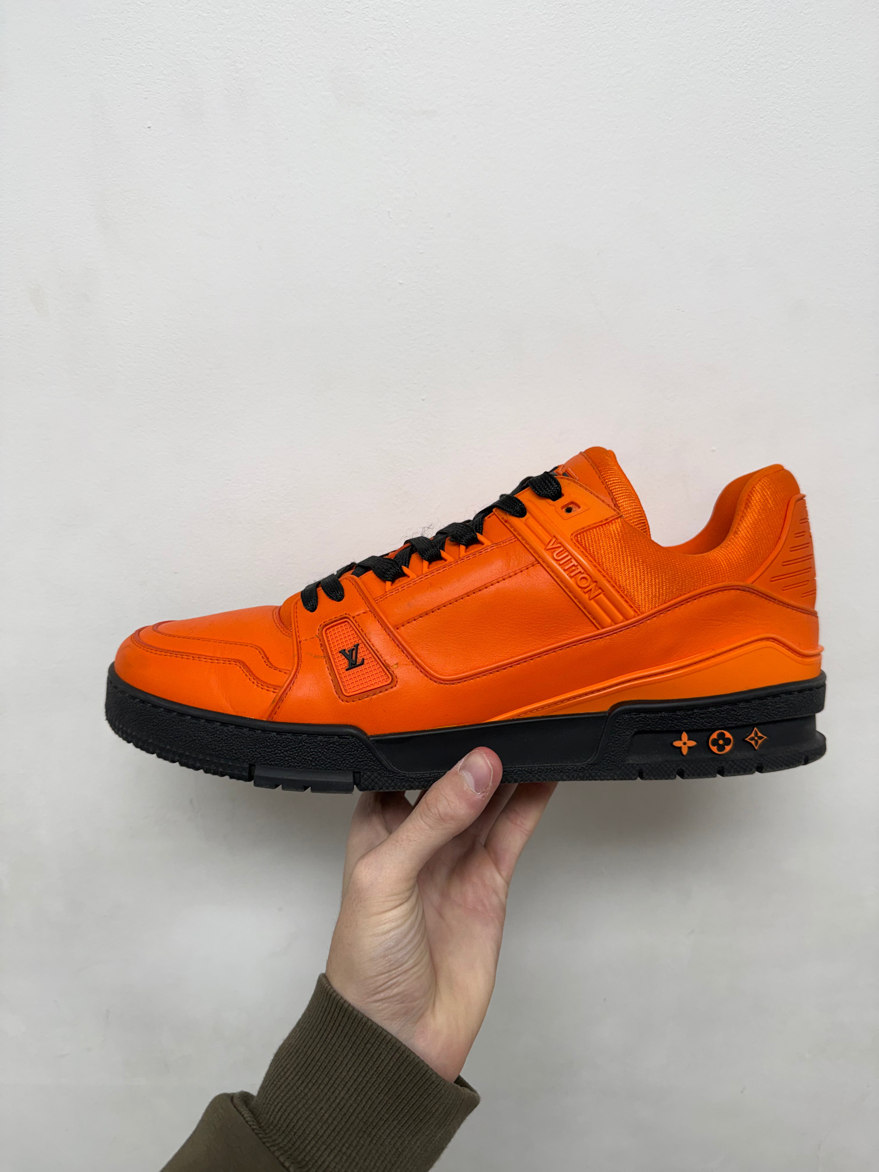 Louis Vuitton Orange Black Leather Trainer Sneakers