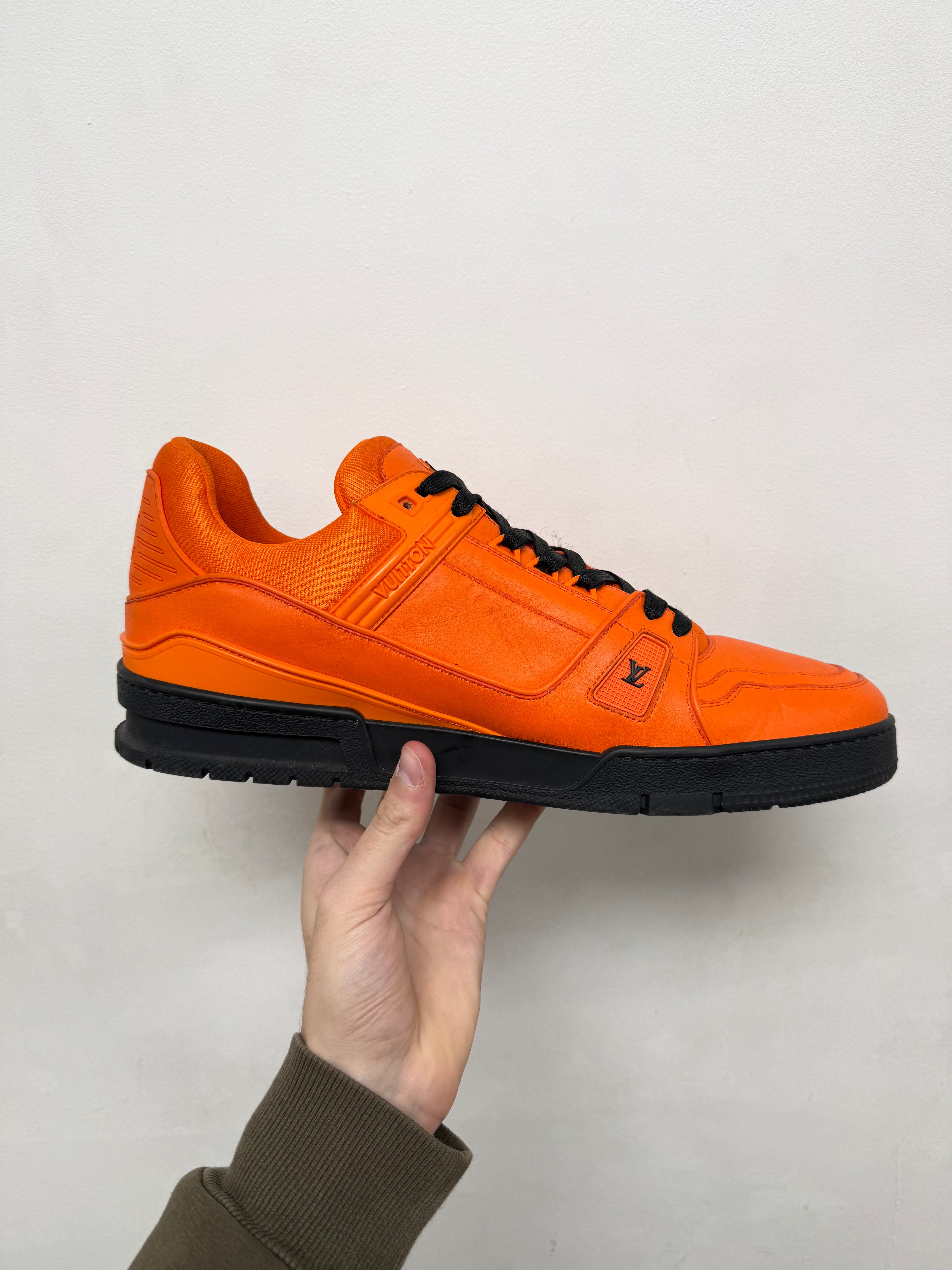 Louis Vuitton Orange Black Leather Trainer Sneakers