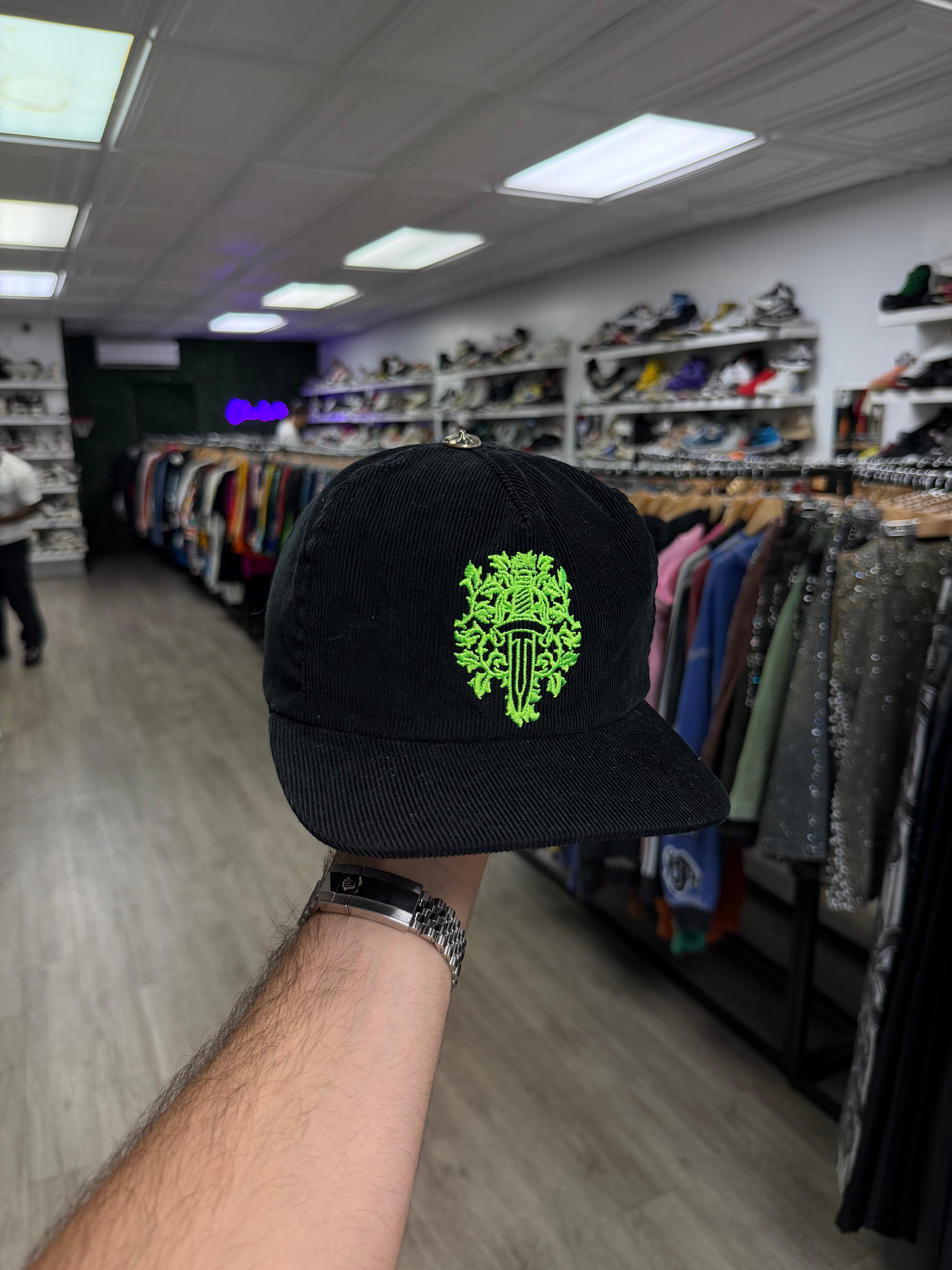 Chrome  Hearts Black Neon Corduroy Vine Dagger Hat