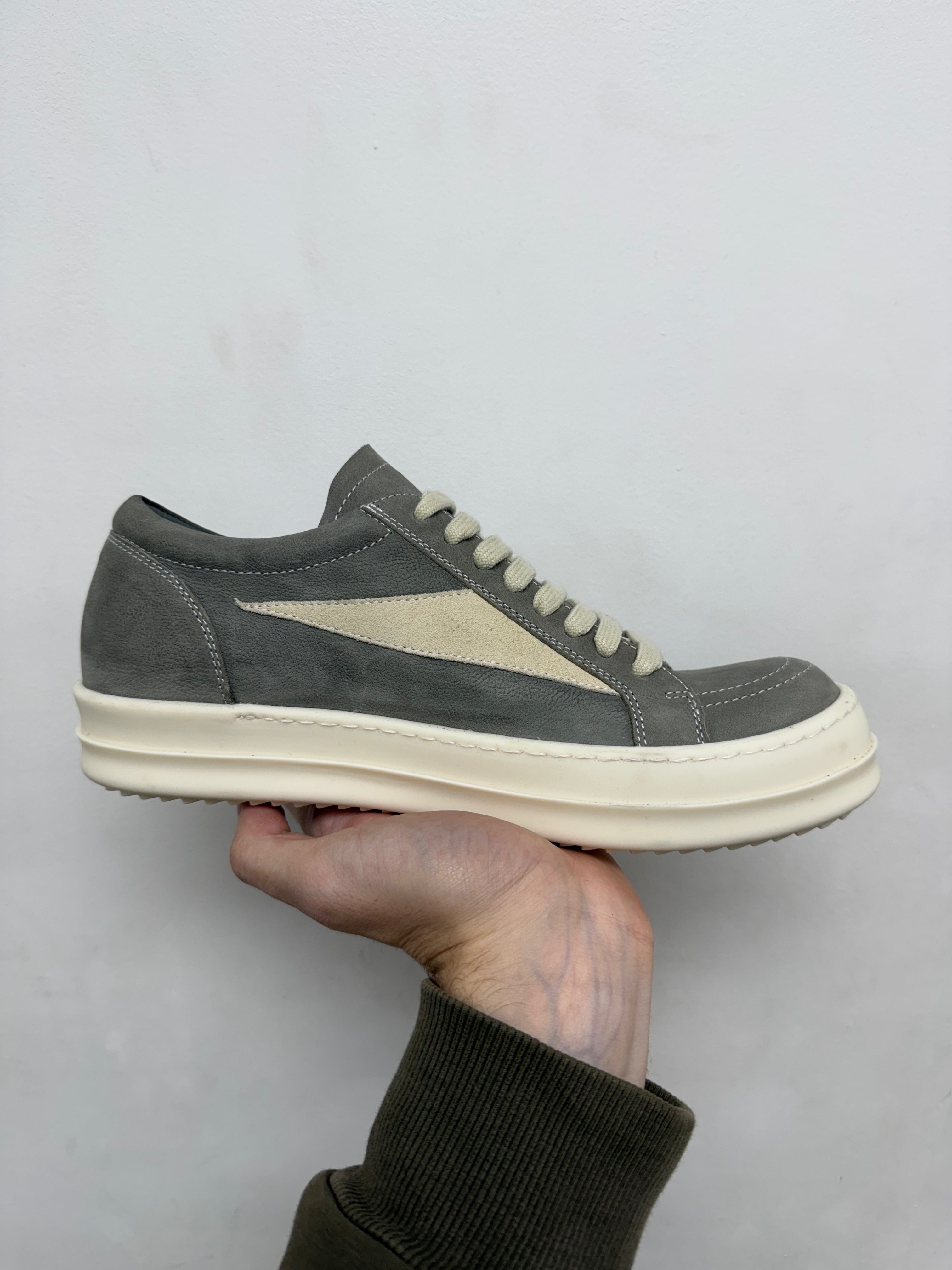 Rick Owens Grey Leather Mainline Vintage Low Sneakers