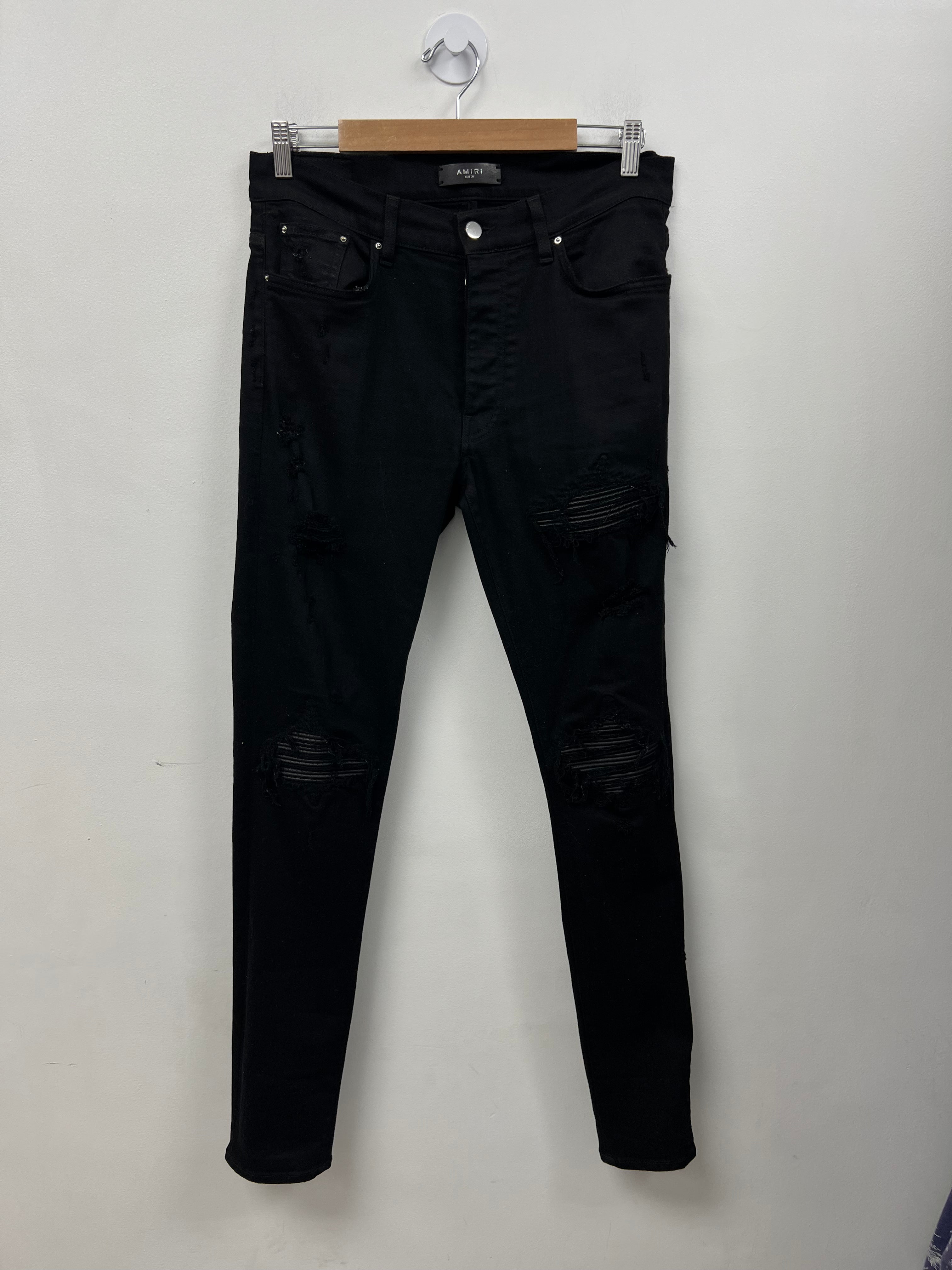 Amiri MX1 Black Leather Patch Jeans