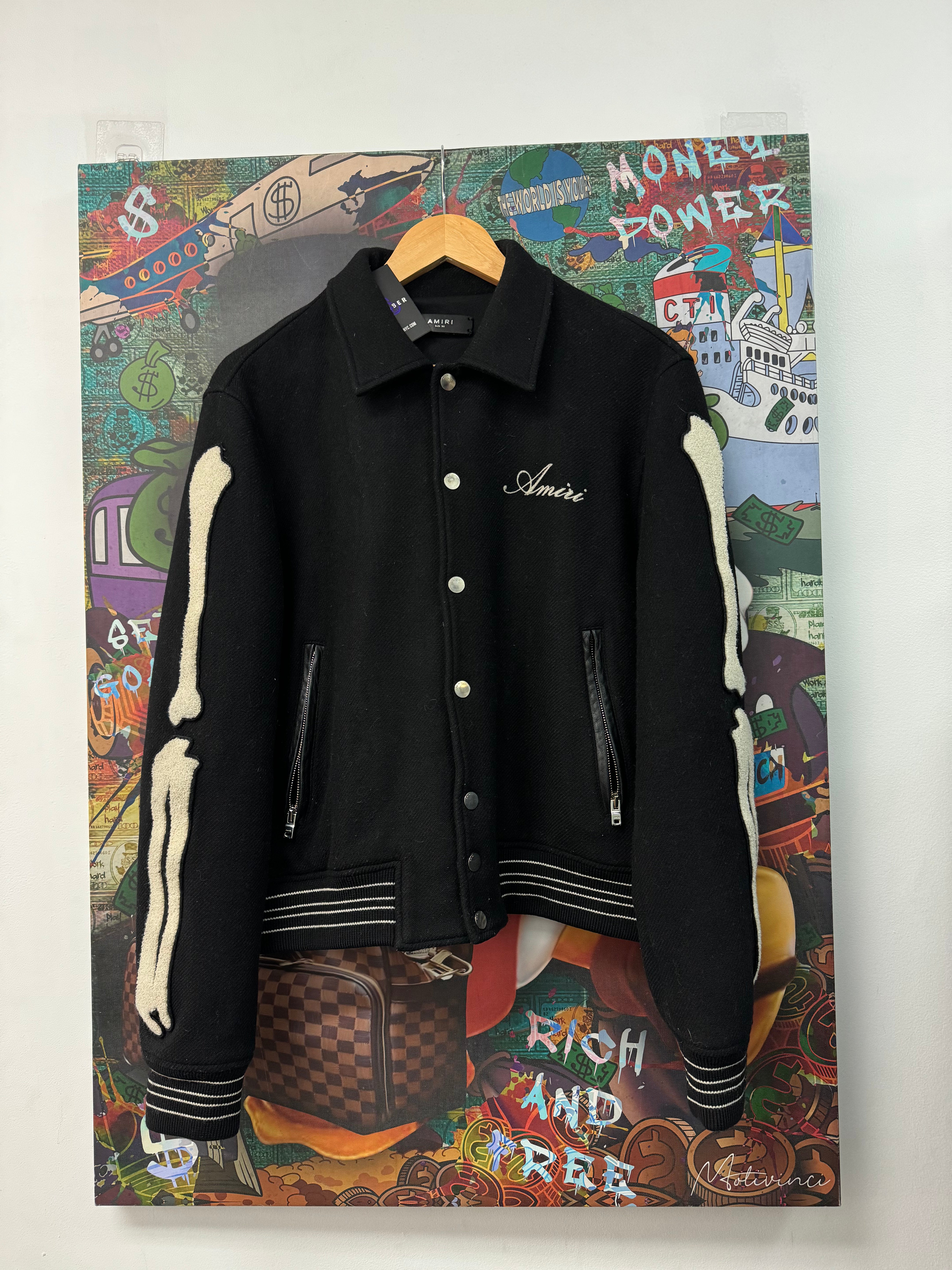 Amiri Black Bone (50) Varsity Jacket