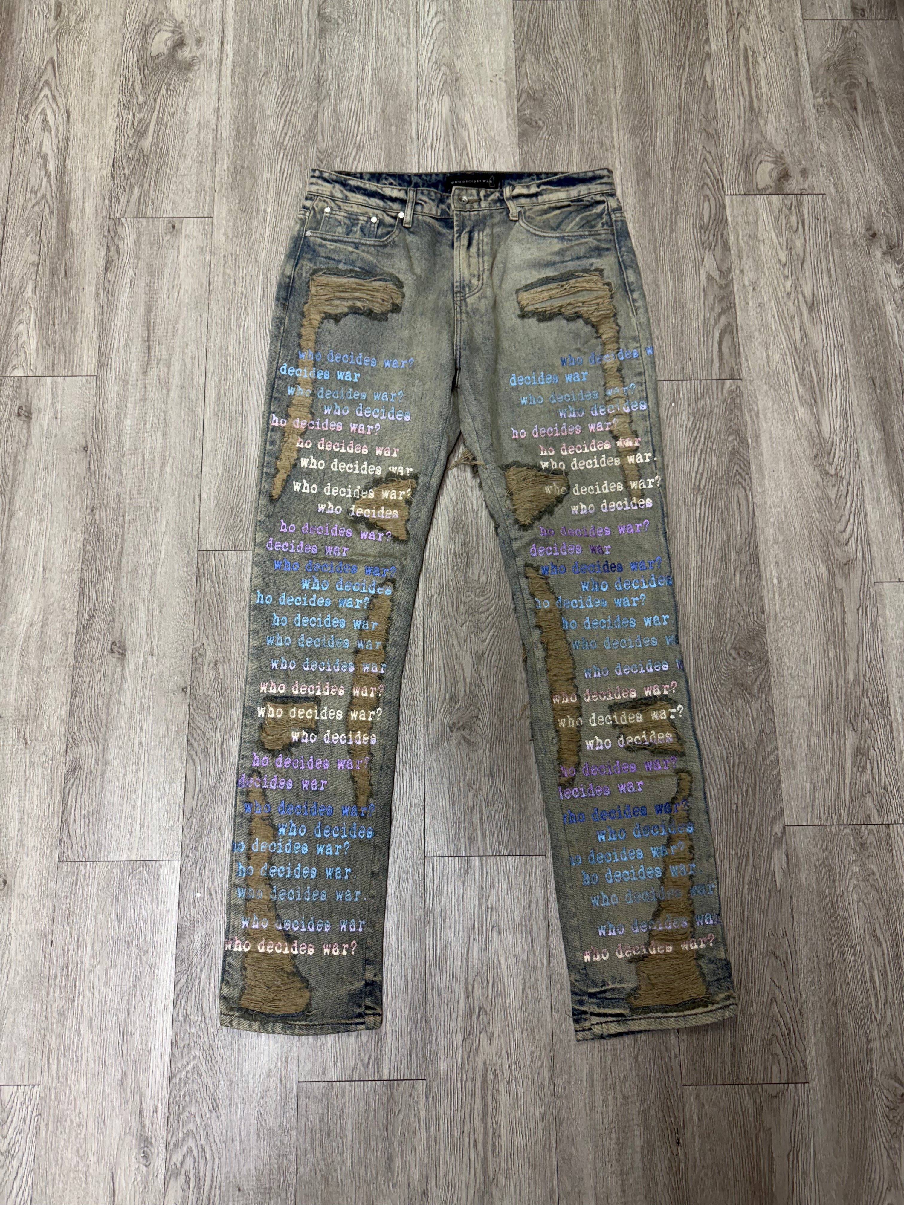 Who Decides War Vintage Wash Gradient Scripture Jeans